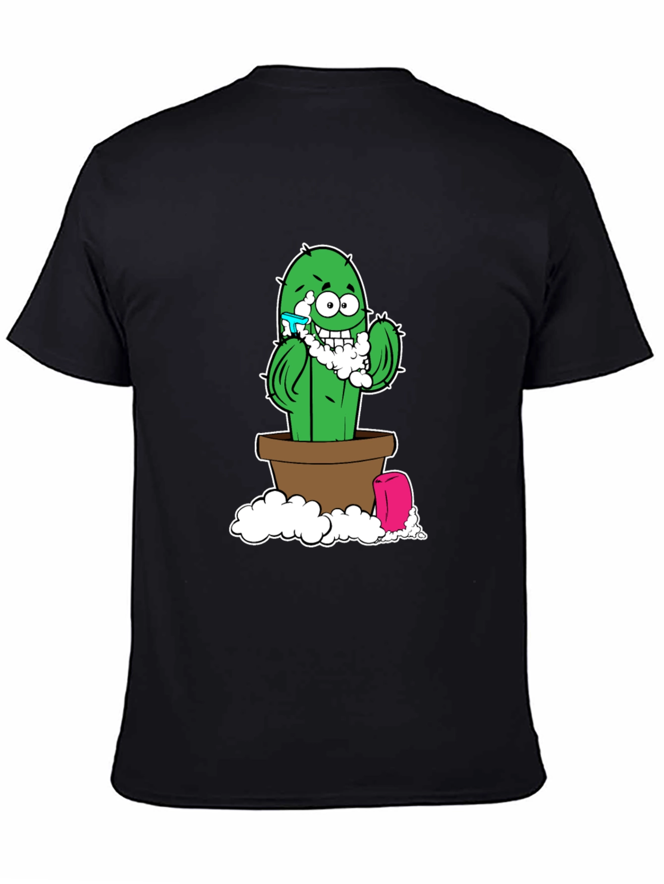 Black Funny Shaving Cactus Black T-Shirt view 4