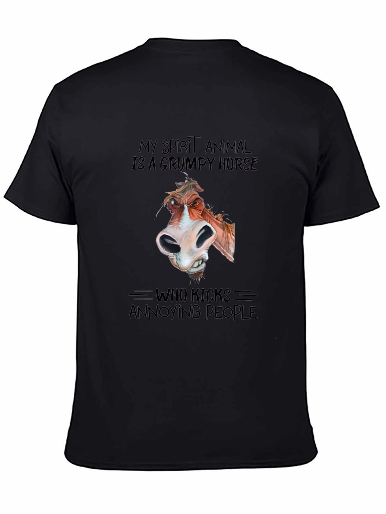 Black Grumpy Horse Graphic Tee - Funny Animal Lover Shirt view 4