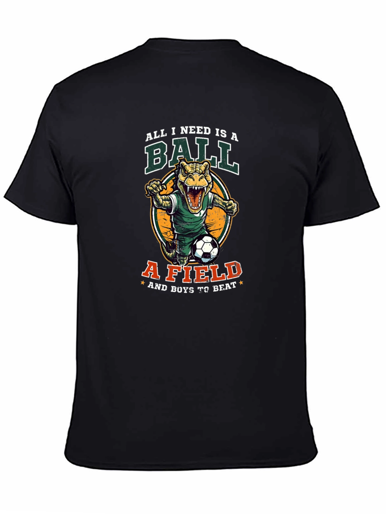 Black Dino Soccer T-Shirt - All I Need Is A Ball view 4