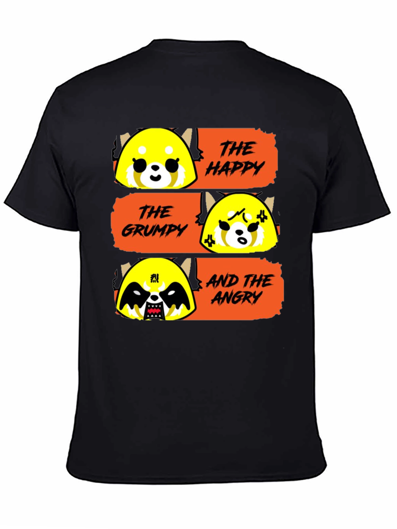 Black Aggretsuko Moods T-Shirt - Happy, Grumpy, Angry Red Panda view 4