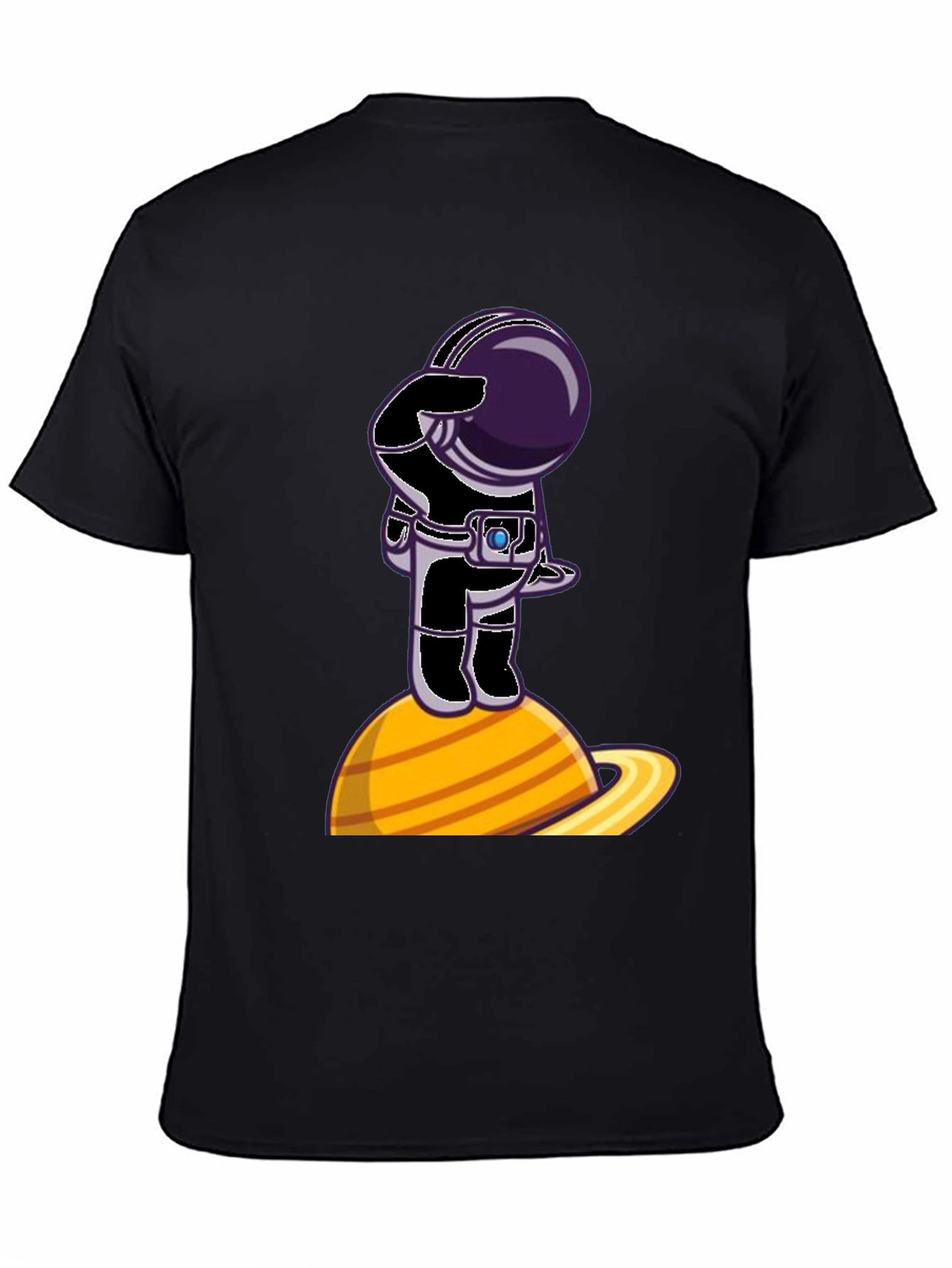 Black Astronaut on Saturn Graphic T-Shirt - Space Explorer view 4