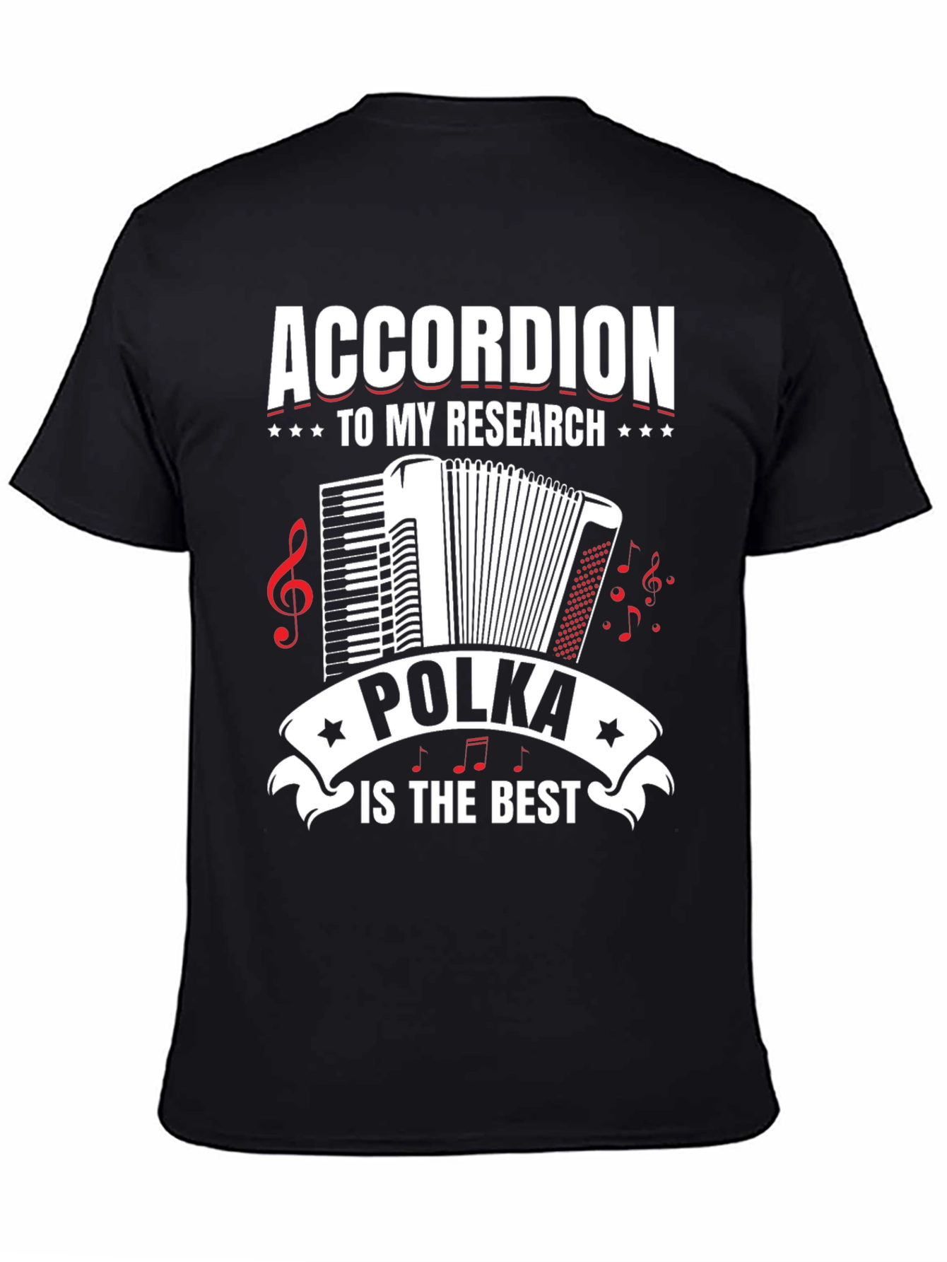 Black Accordion Polka Music T-Shirt - Research is the Best view 4
