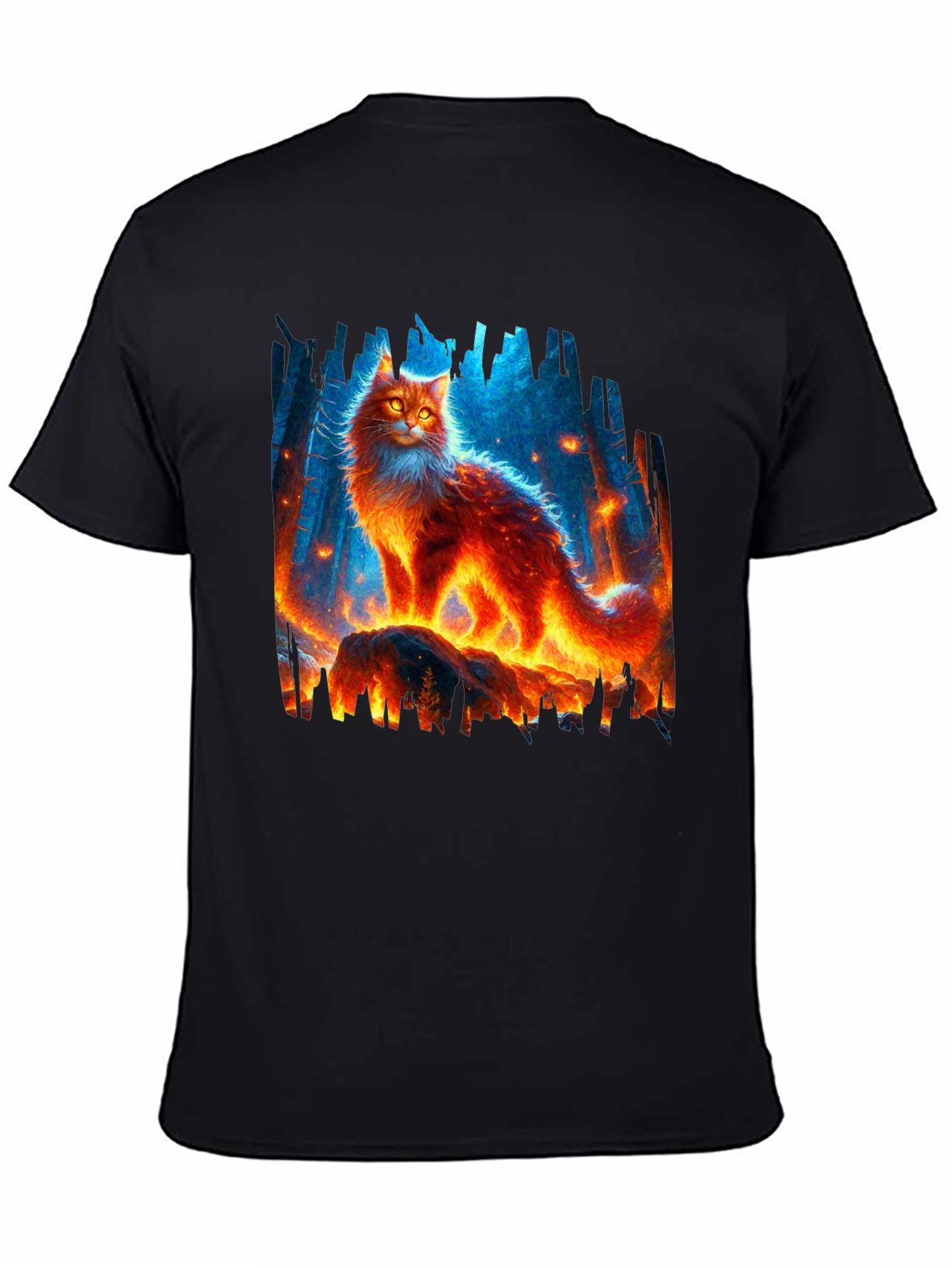 Black Fiery Cat Graphic Tee - Unique Design view 4