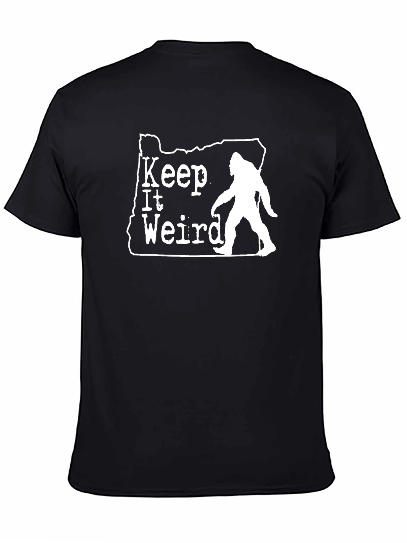 Black Keep It Weird Oregon Bigfoot T-Shirt view 4
