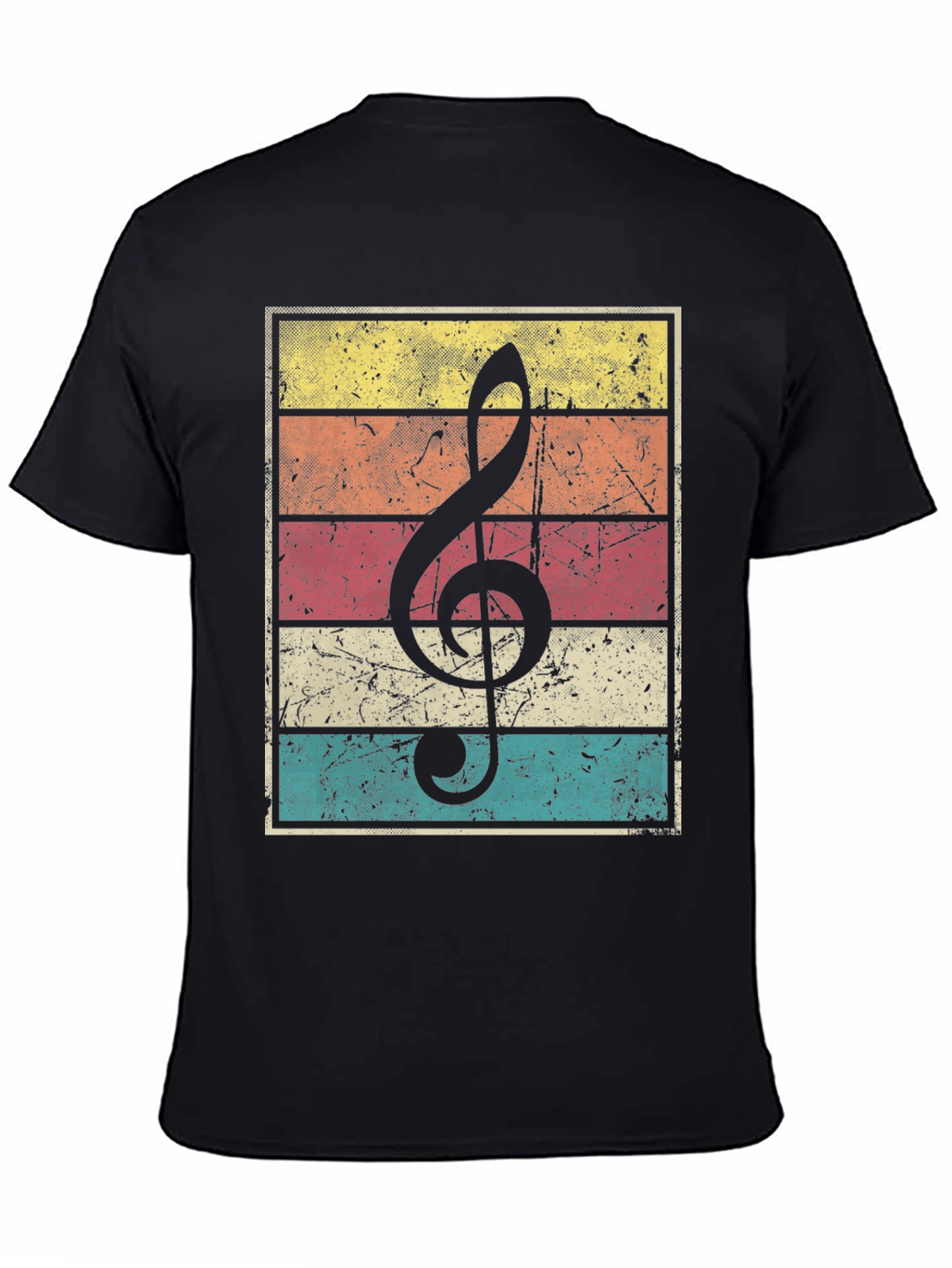 Black Retro Music Treble Clef Graphic T-Shirt view 4