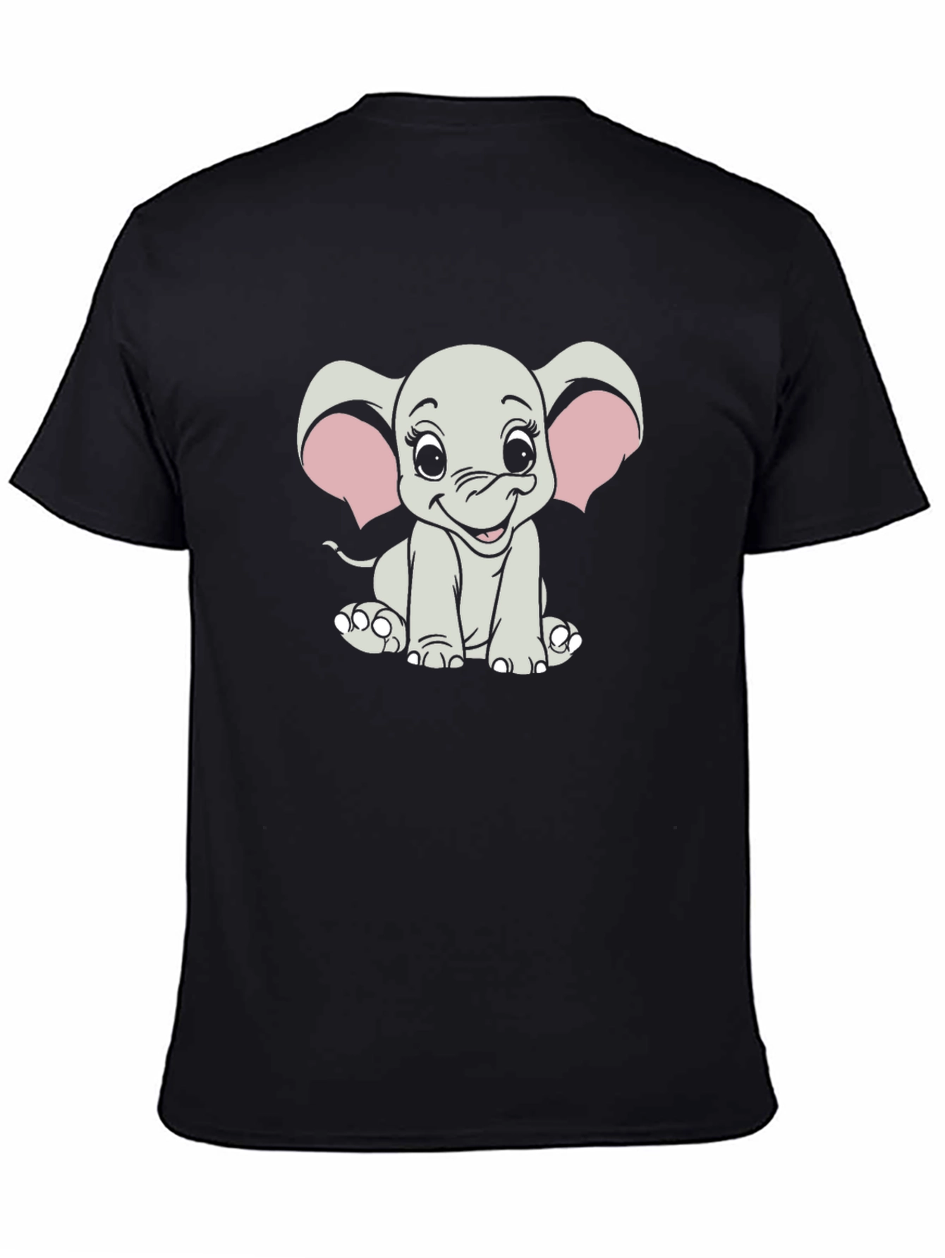 Black Cute Cartoon Elephant Graphic Tee - Unisex Black T-Shirt view 4