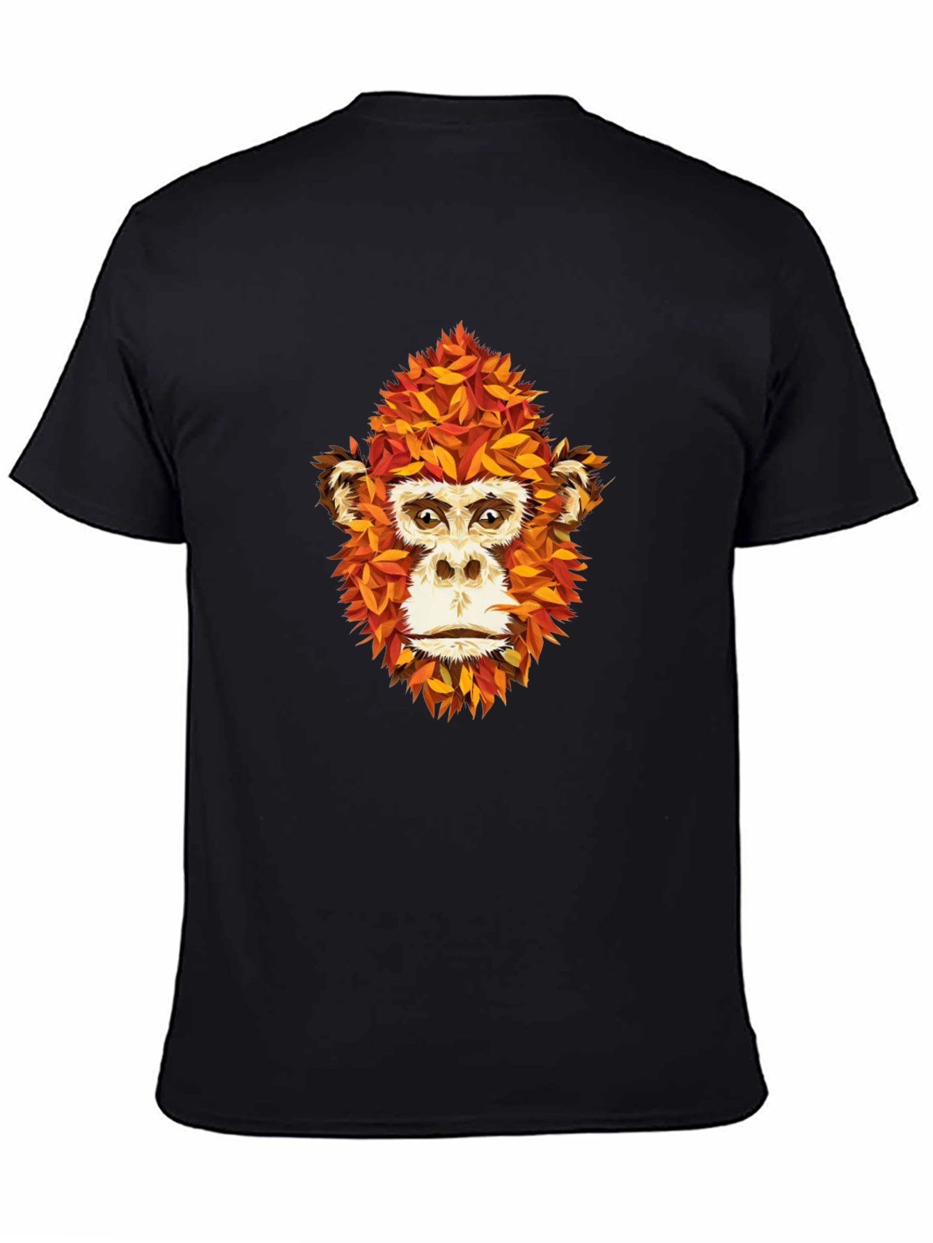 Black Unique Monkey Face Leaf Design Black T-Shirt view 4