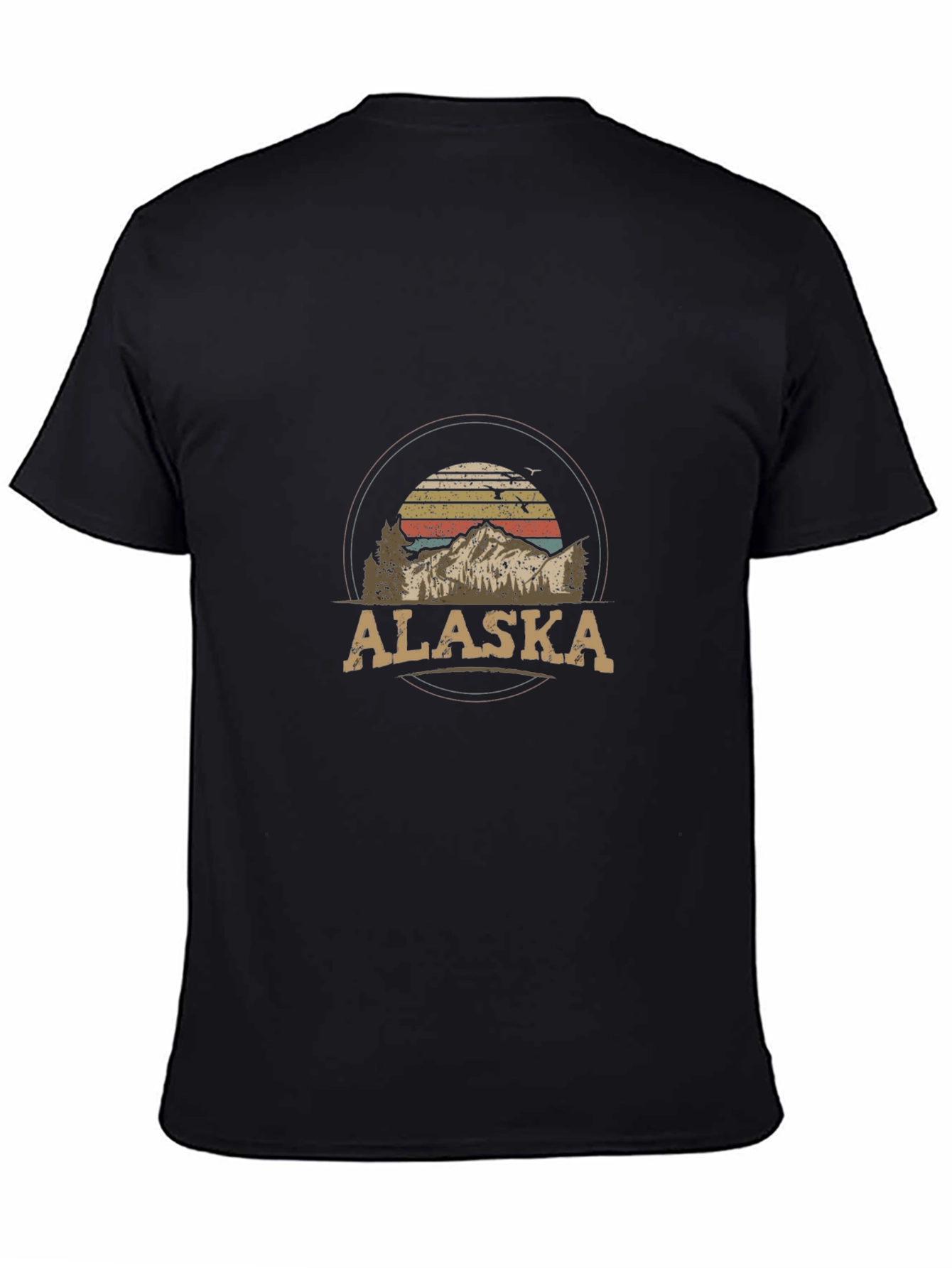 Black Alaska Mountain Graphic Tee - Retro Style T-Shirt view 4