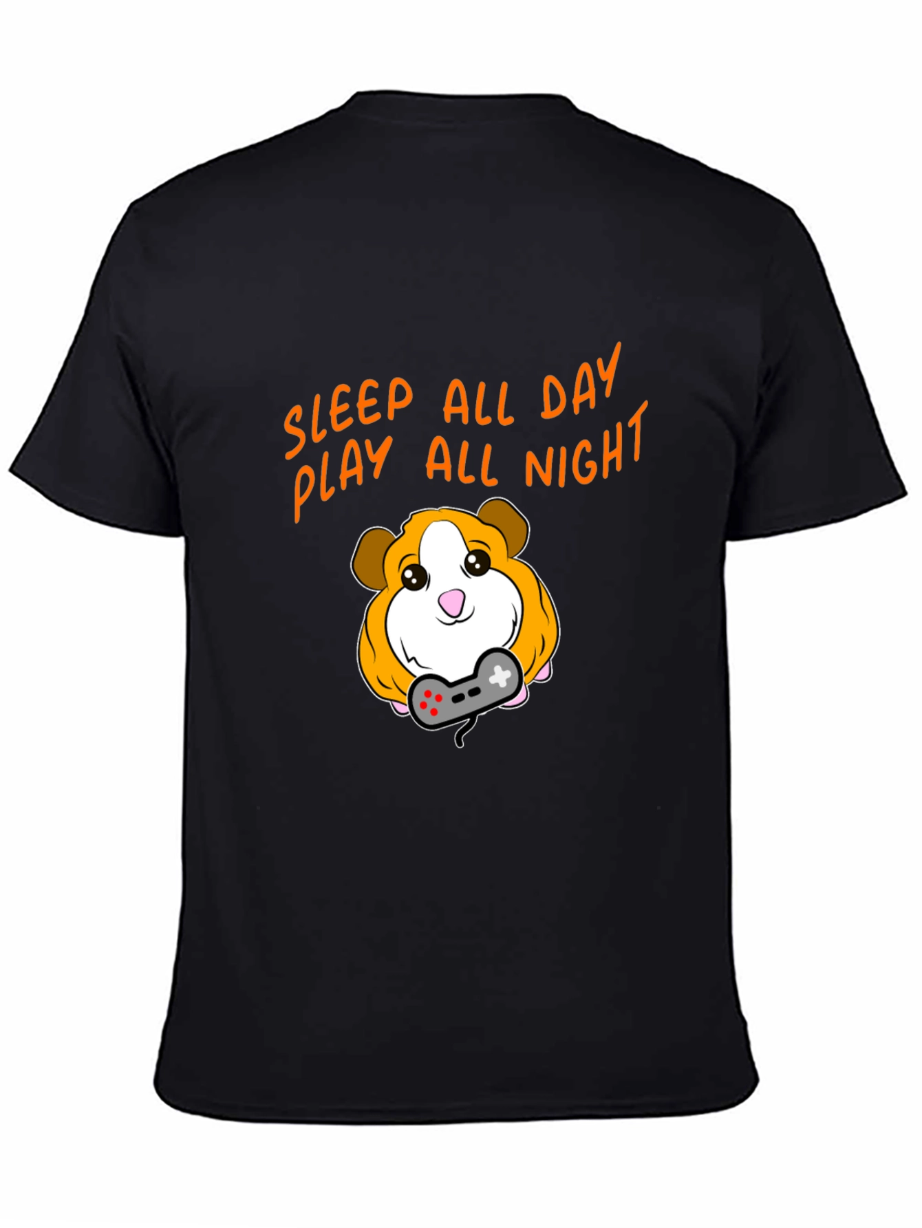 Black Sleep All Day Play All Night Gaming Guinea Pig T-Shirt view 4