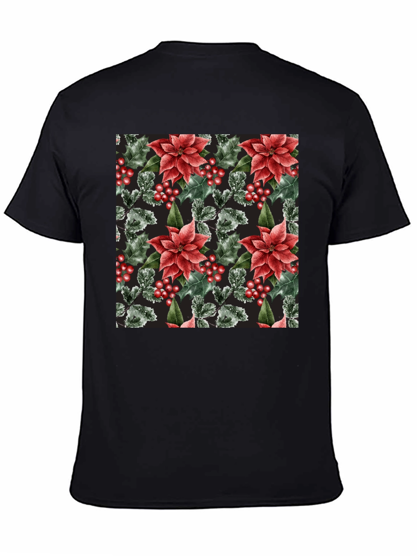Black Festive Floral Holiday T-Shirt view 4