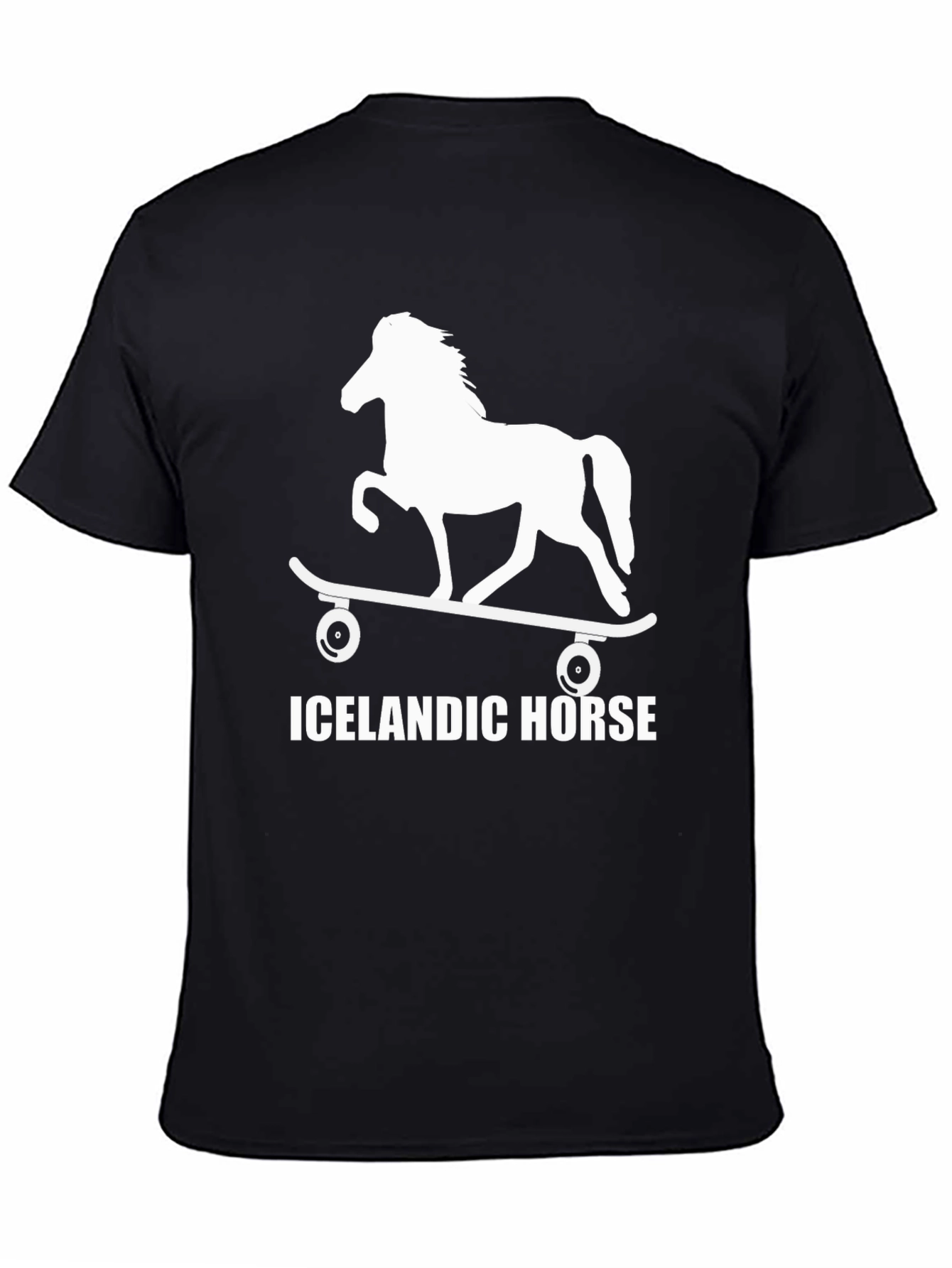 Black Icelandic Horse Skateboard T-Shirt - Unique Design view 4