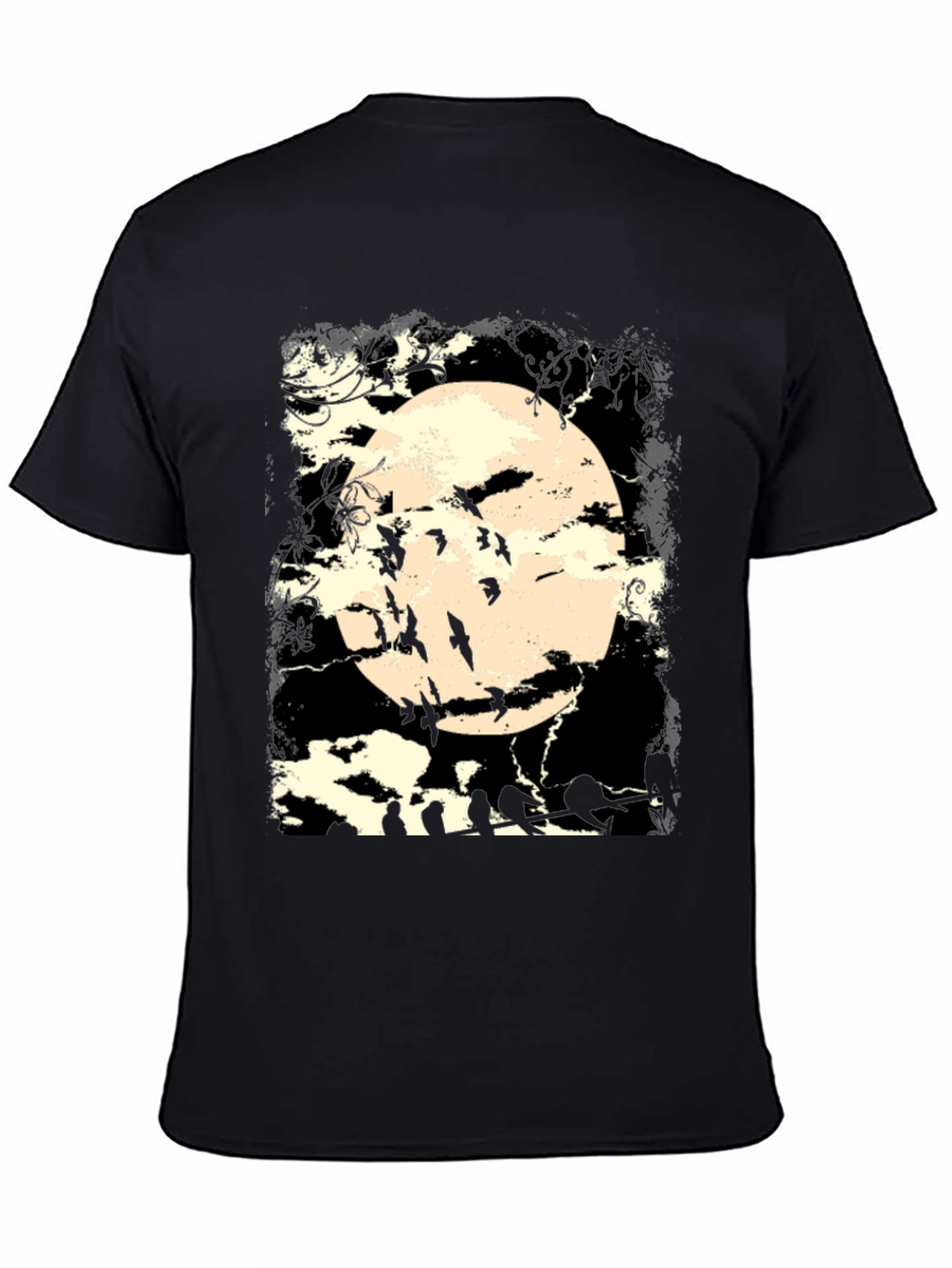 Black Spooky Moon Bats Graphic T-Shirt view 4