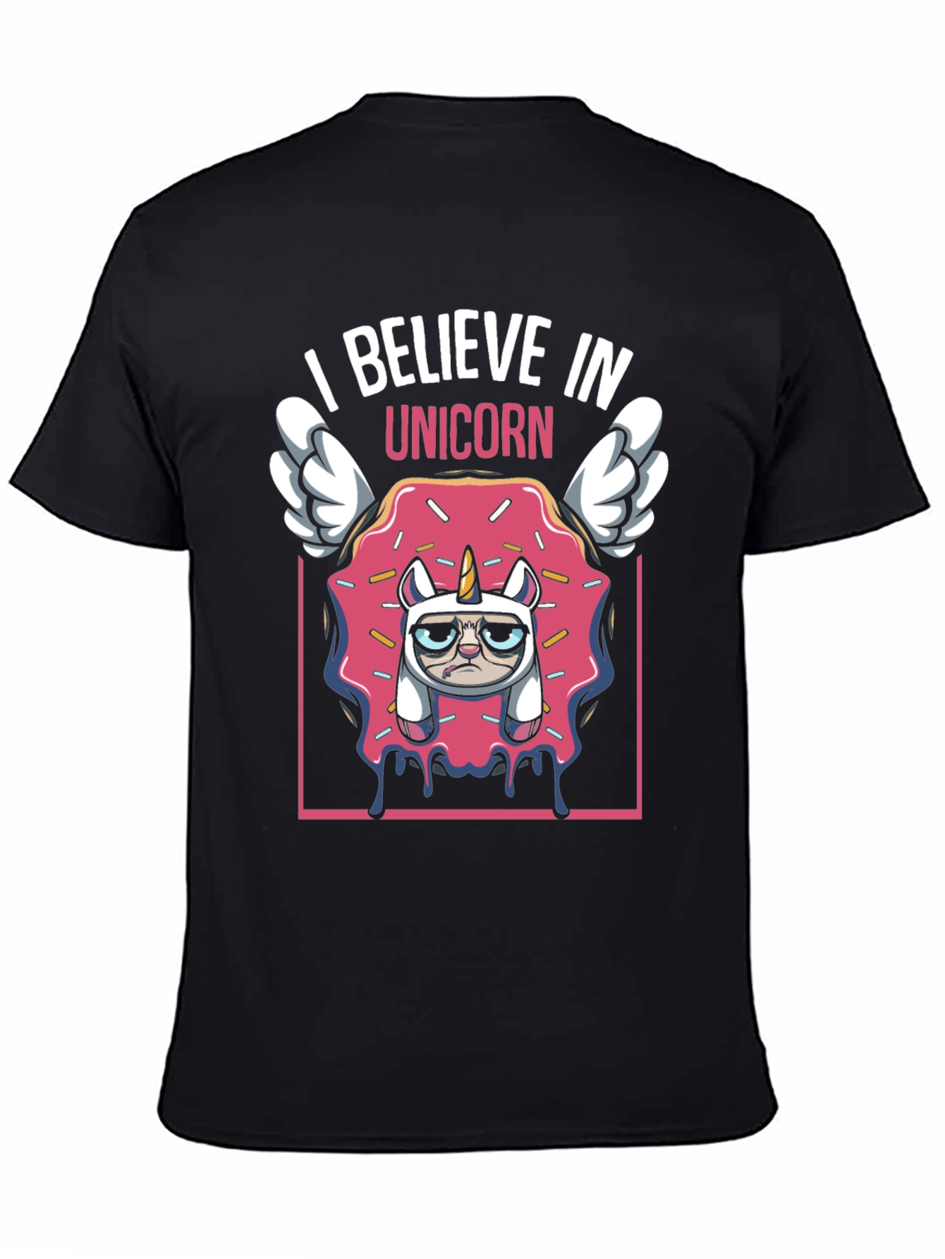 Black I Believe In Unicorn Funny Graphic T-Shirt view 4