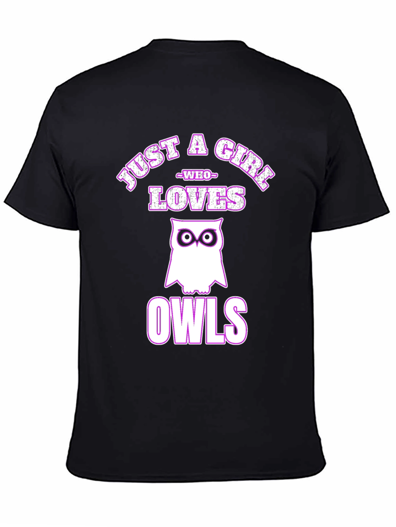 Black Just a Girl Who Loves Owls T-Shirt view 4