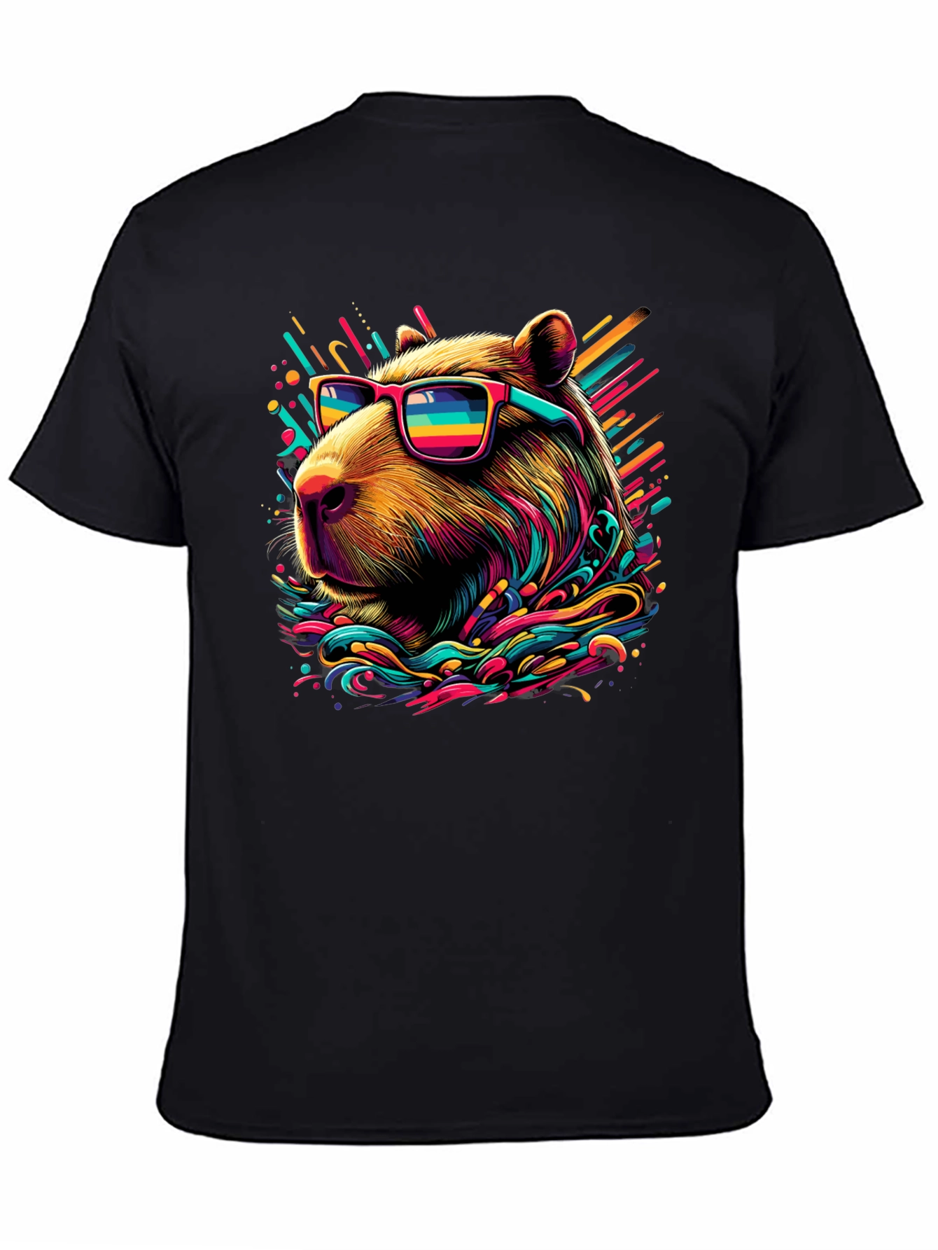 Black Cool Capybara Graphic Tee - Funky Animal Shirt view 4