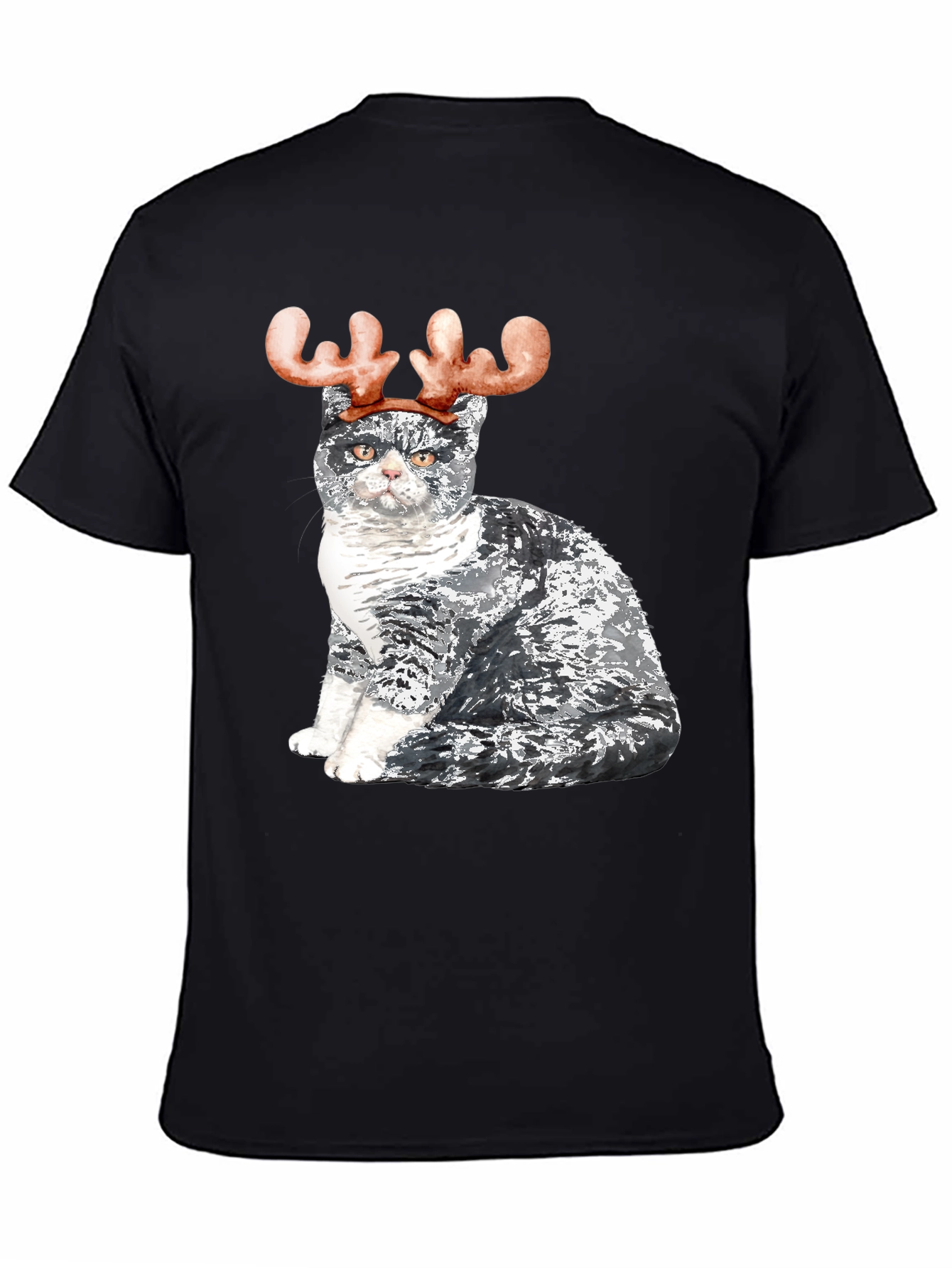 Black Cat with Reindeer Antlers T-Shirt view 4