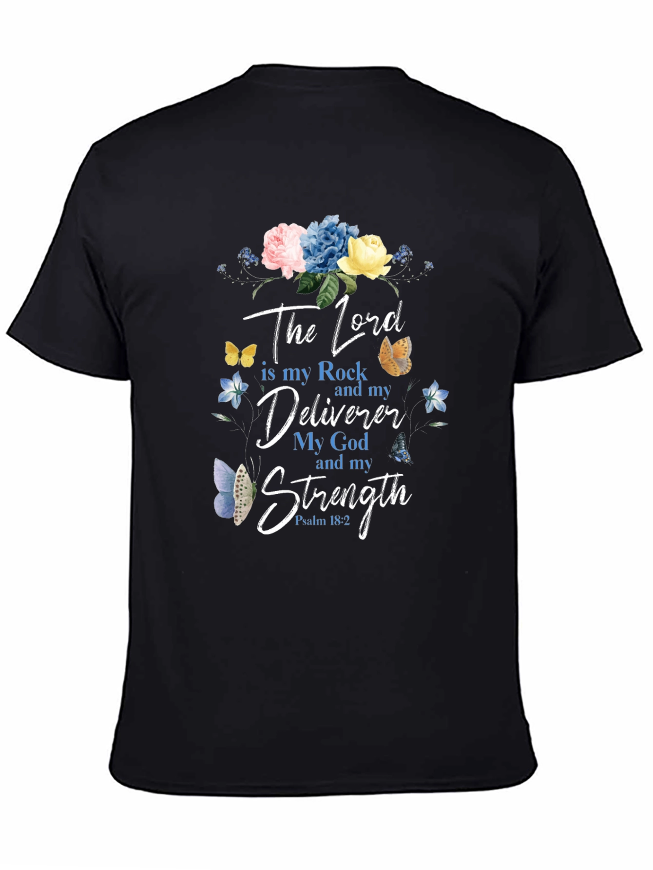Black Faith-Inspired Floral T-Shirt: The Lord is My Strength view 4