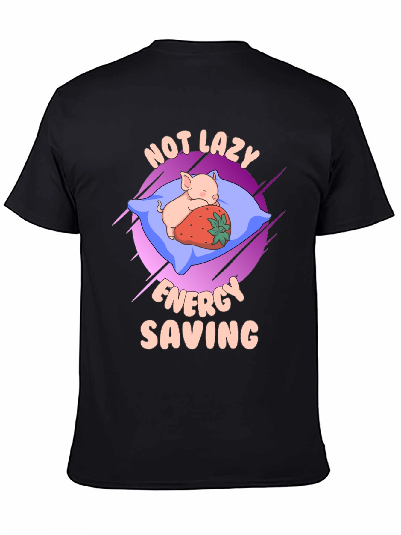 Black Cute Pig Sleeping T-Shirt - Not Lazy, Energy Saving view 4