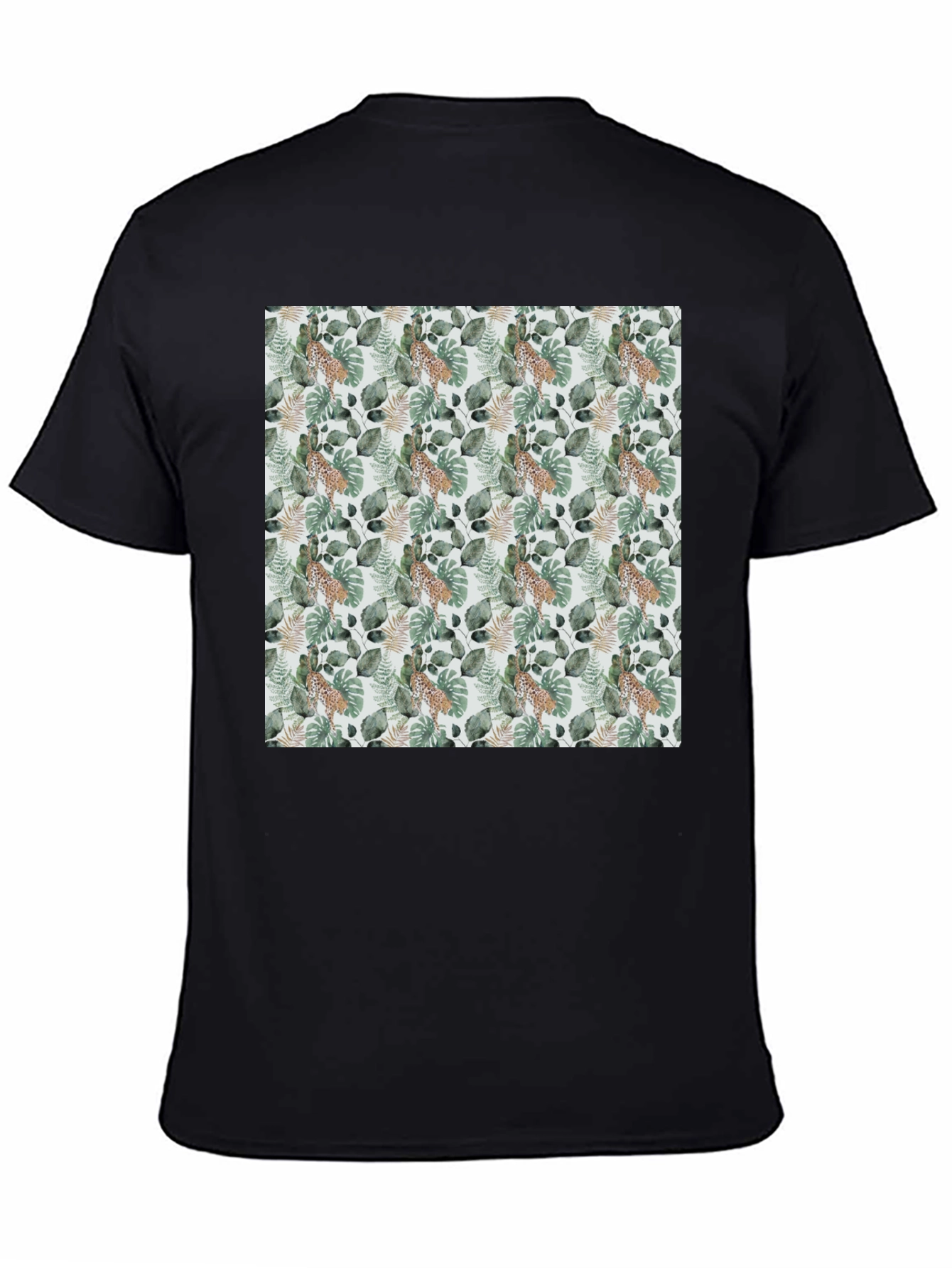 Black Tropical Leaves & Leopard Print Tee view 4