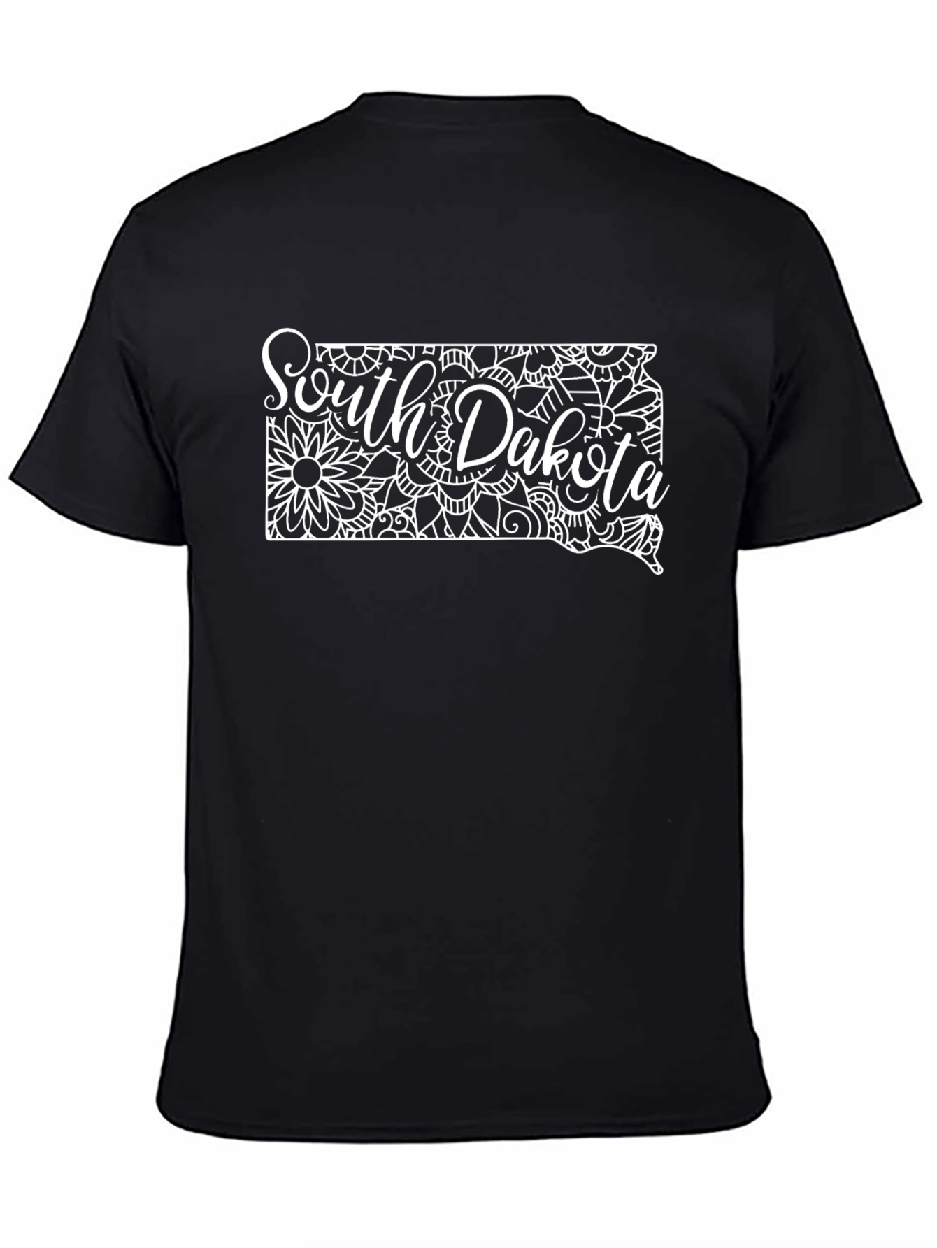 Black South Dakota State Map Floral T-Shirt view 4