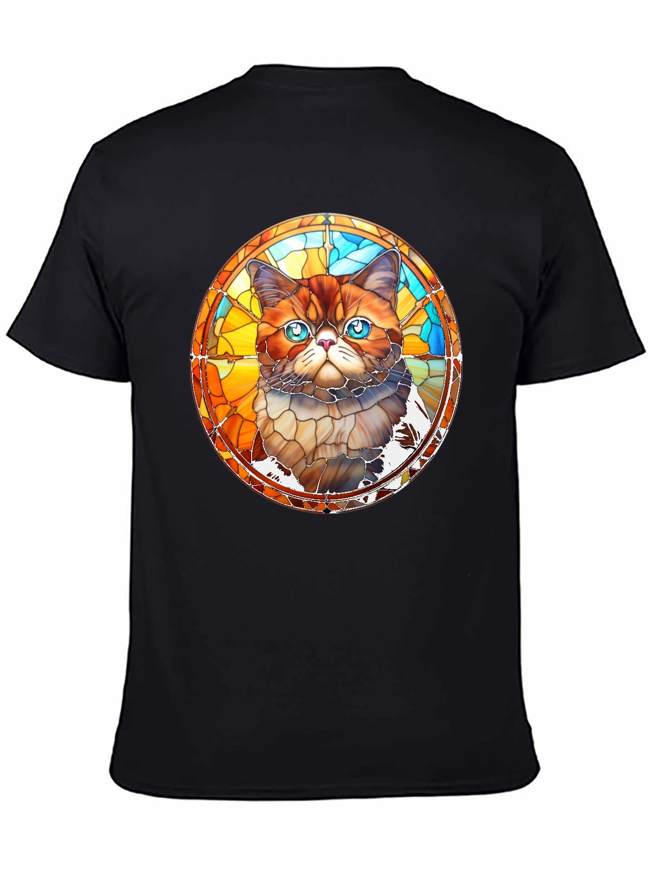 Black Stained Glass Cat Graphic Black T-Shirt view 4