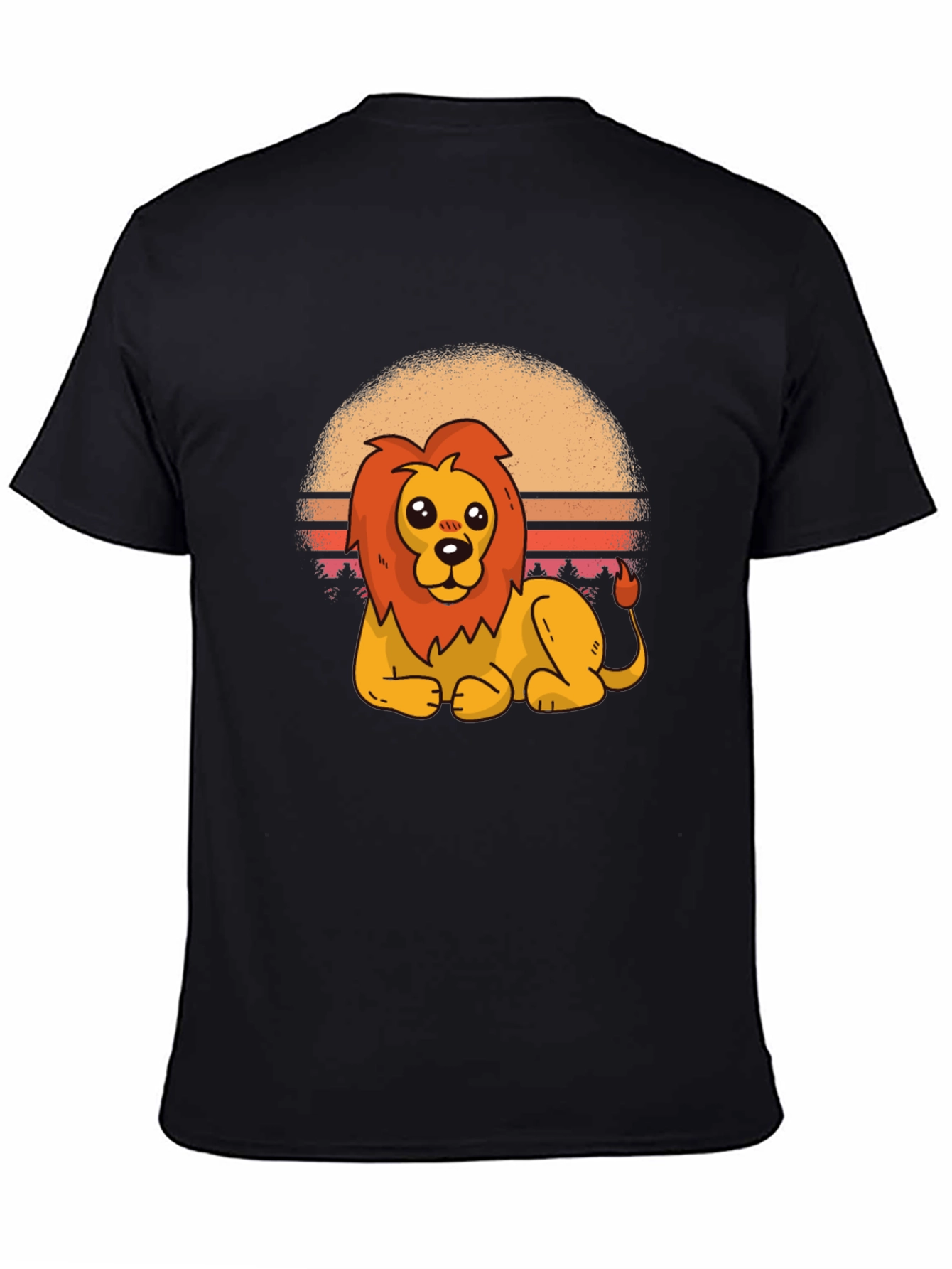 Black Cartoon Lion Graphic Tee - Black Cotton T-Shirt view 4