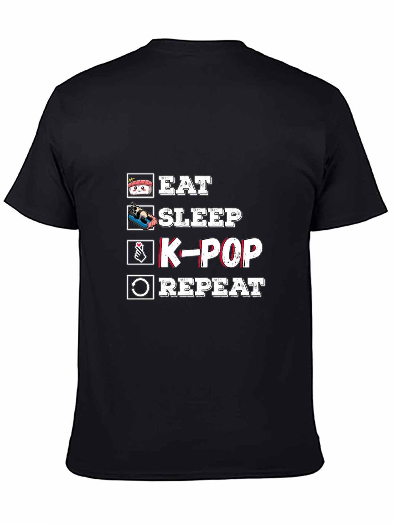 Black Eat Sleep K-Pop Repeat Black Graphic Tee view 4