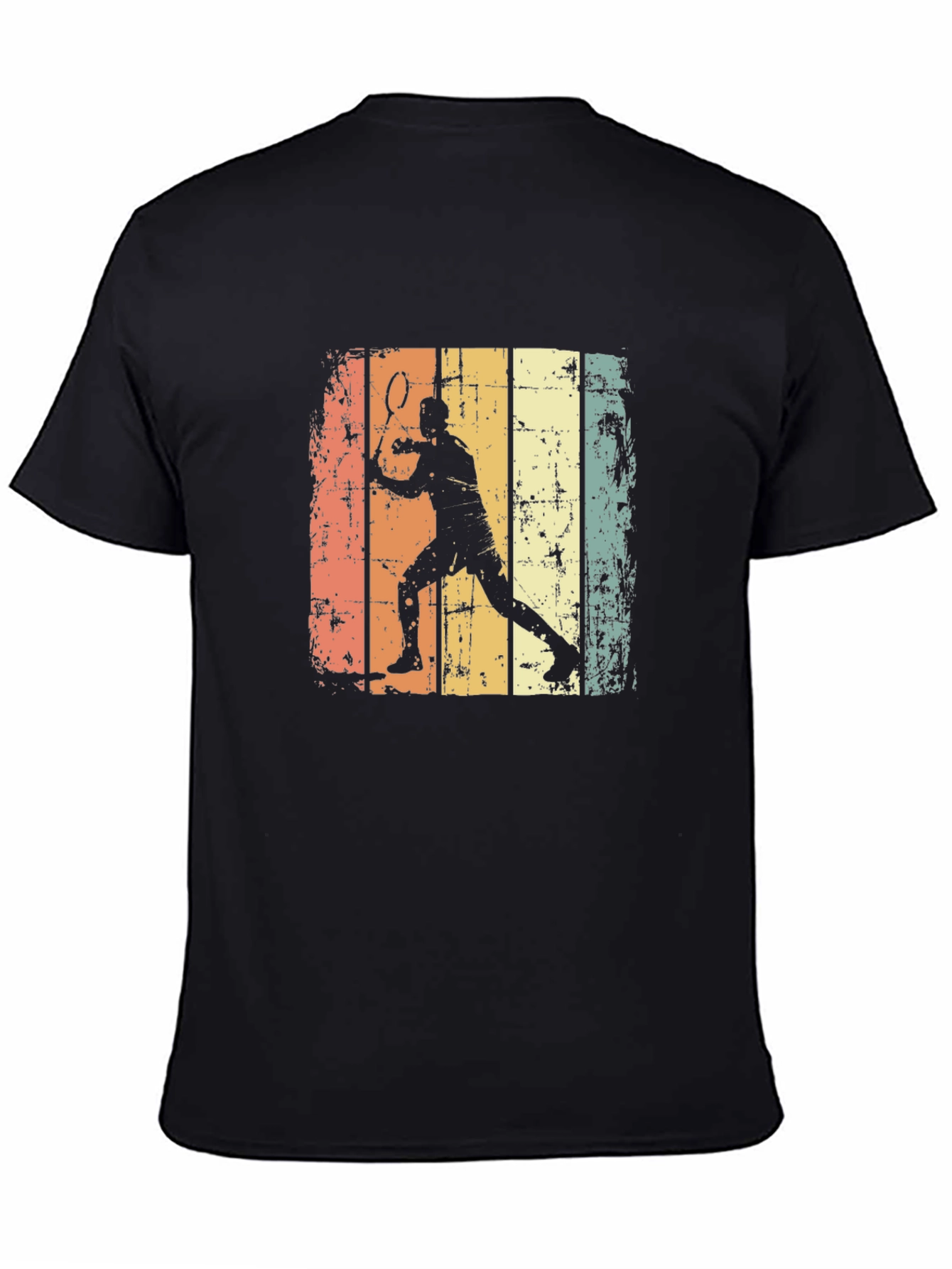 Black Retro Badminton Player Graphic Tee view 4