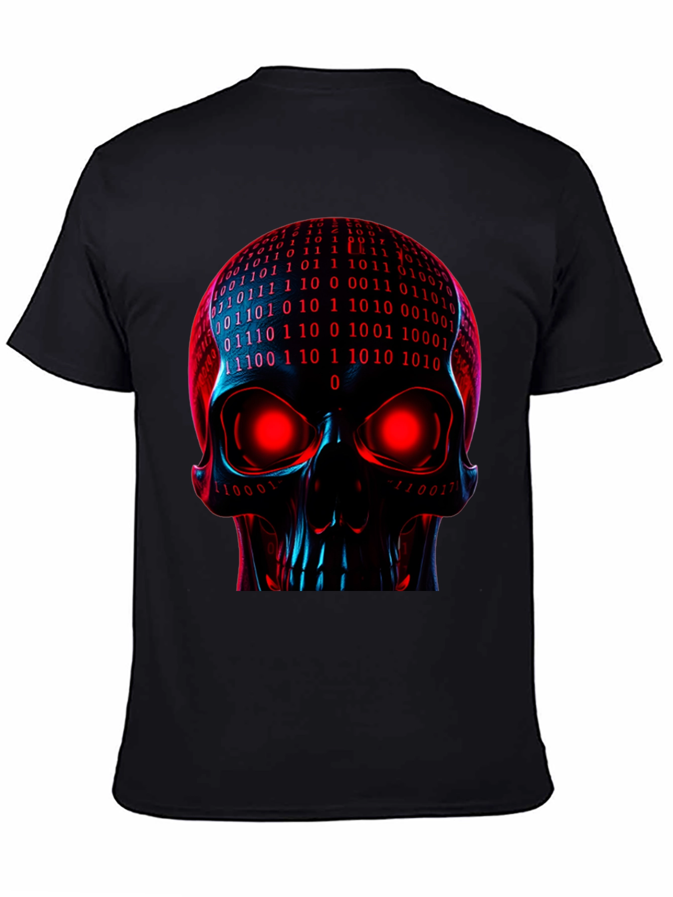 Black Cyber Skull Graphic Tee - Binary Code Skull view 4