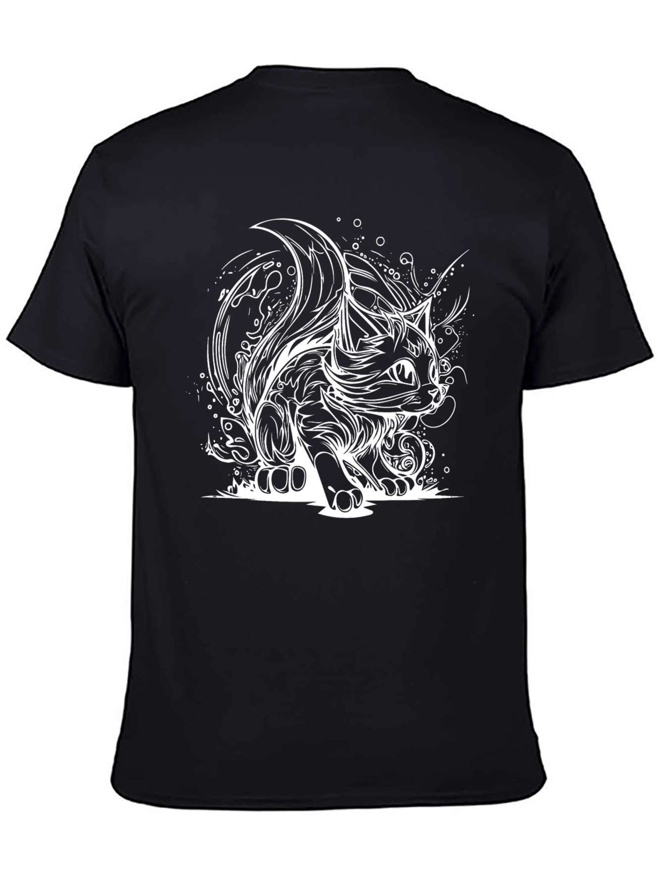 Black Stylish Black T-Shirt with Cat Design view 4