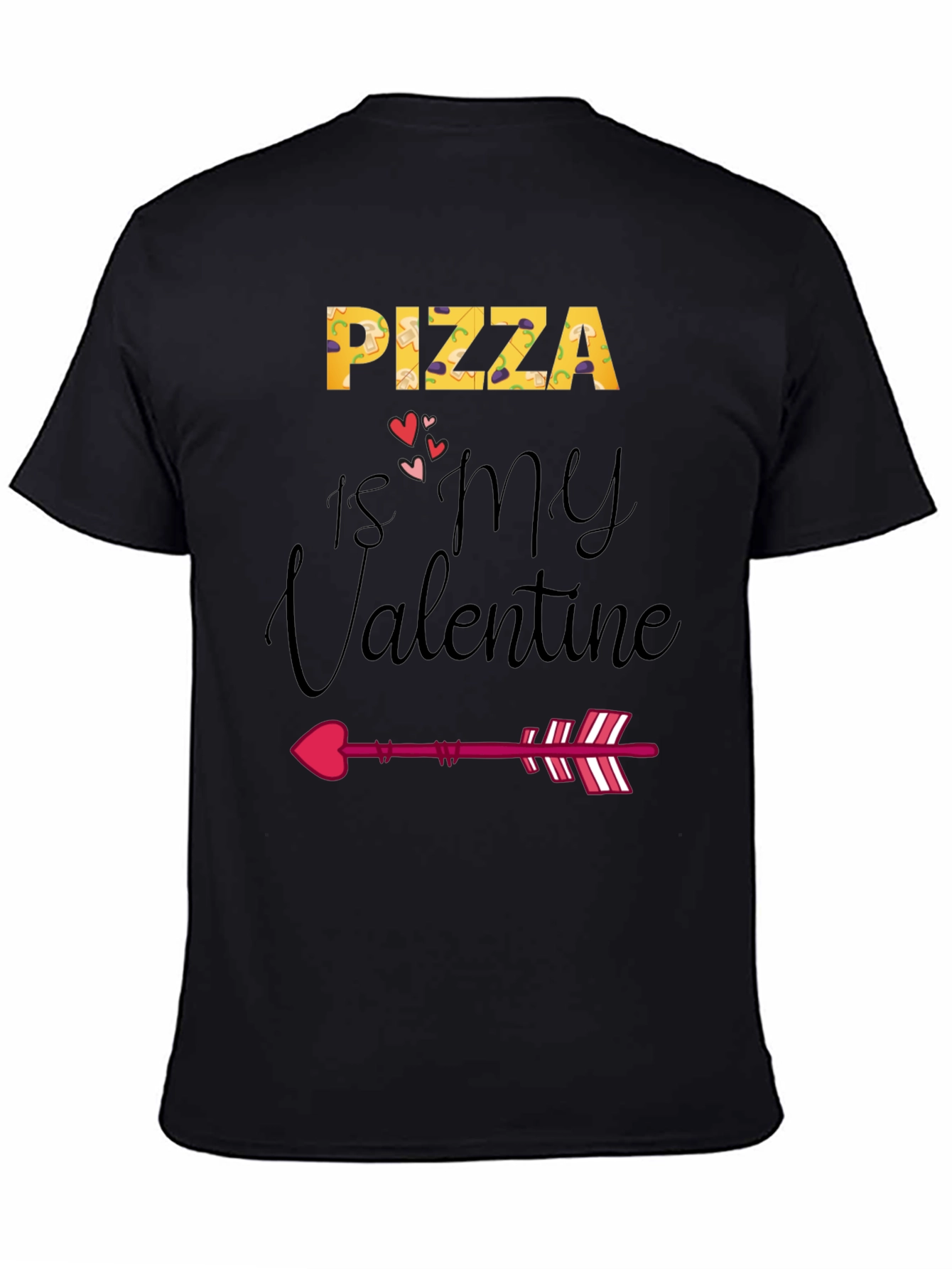 Black Pizza is My Valentine Graphic T-Shirt view 4