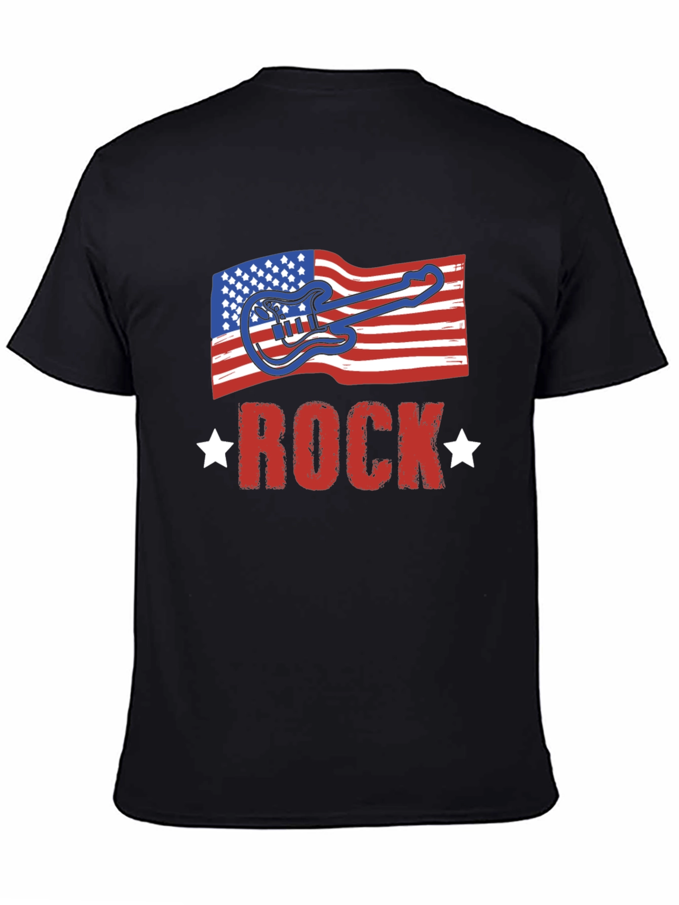 Black American Flag Rock Guitar Black T-Shirt view 4