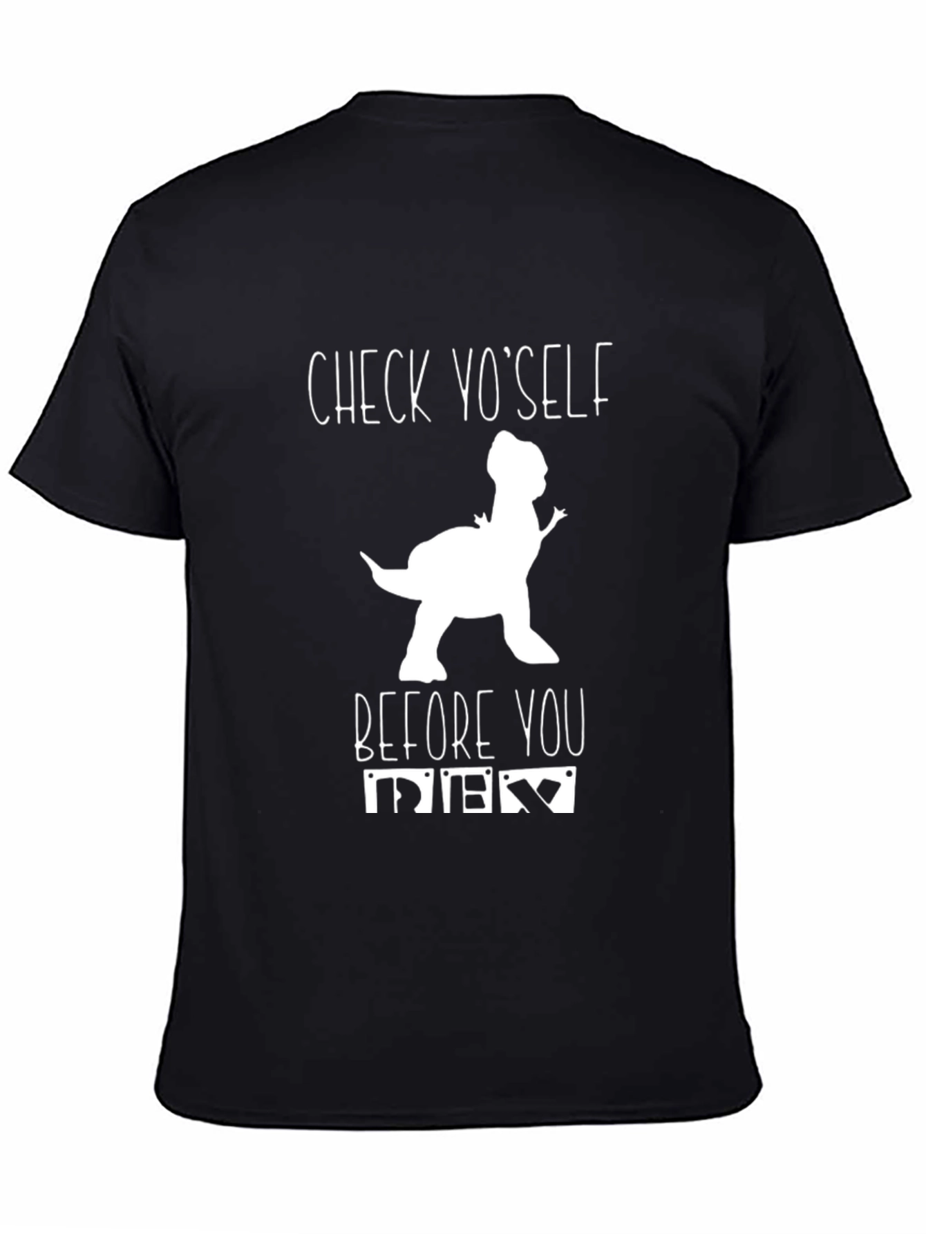 Check Yo' Self Dinosaur Graphic Black T-Shirt - 4