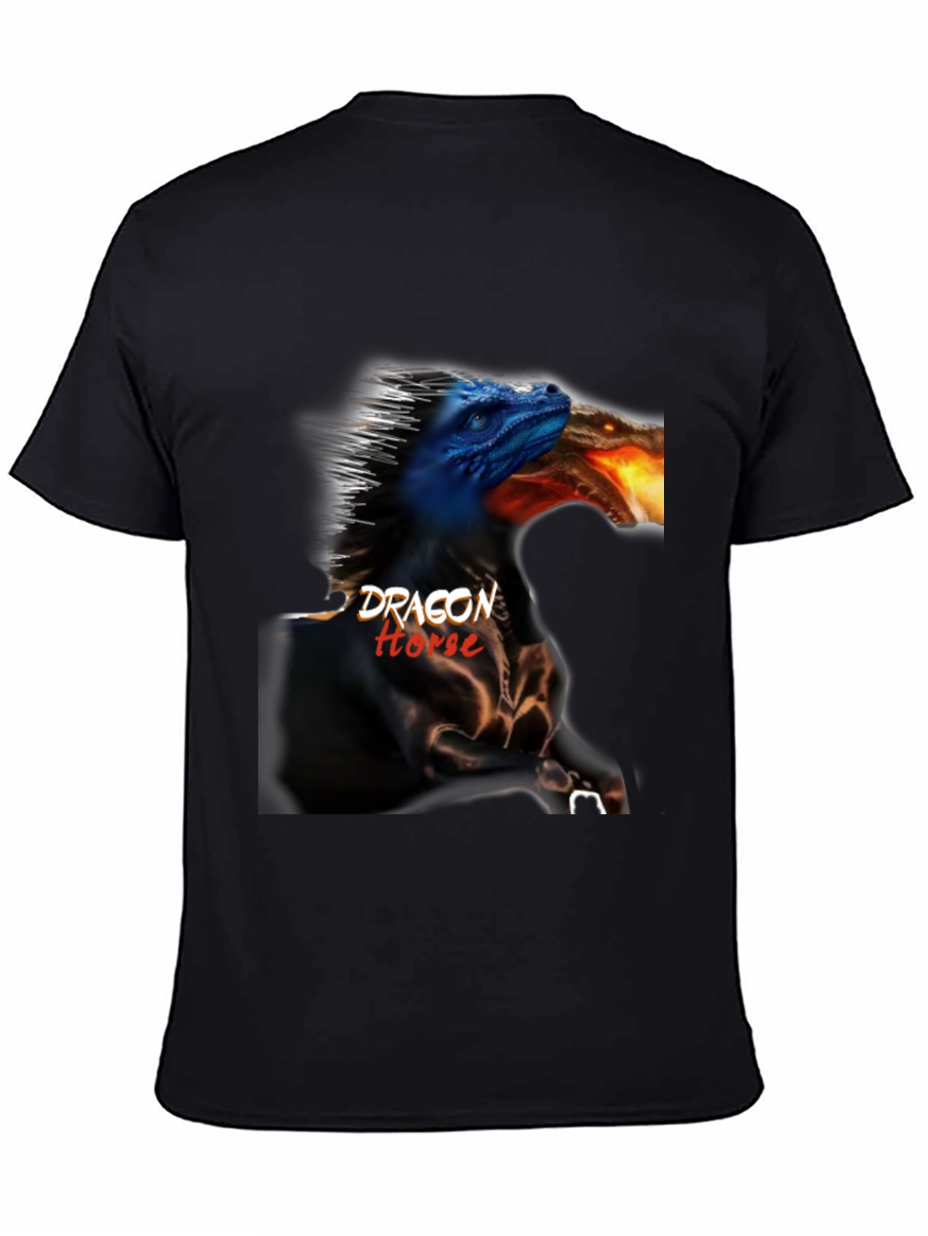 Black Dragon Horse Graphic Tee - Black Cotton T-Shirt view 4