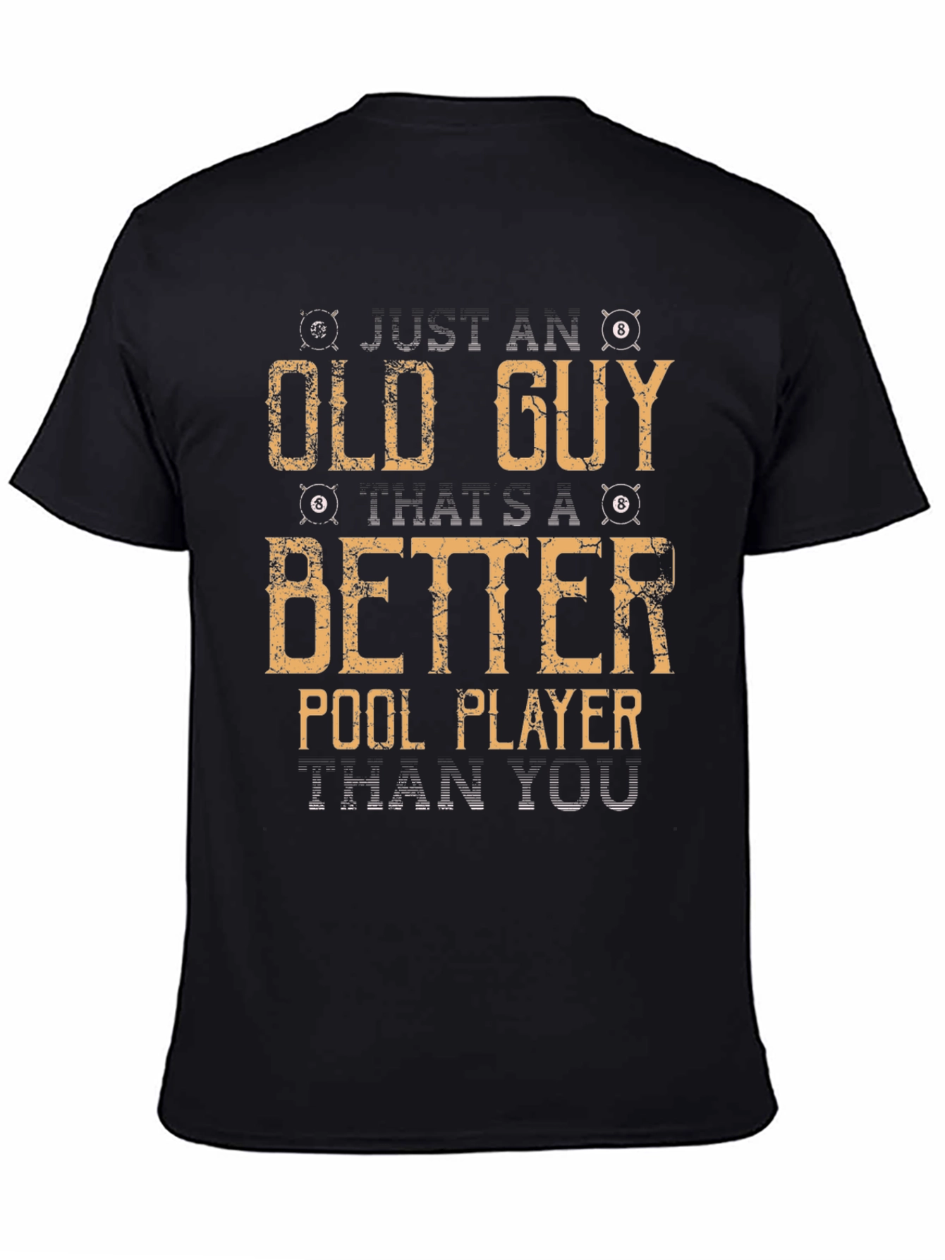 Black Funny Old Guy Pool Player Black T-Shirt view 4