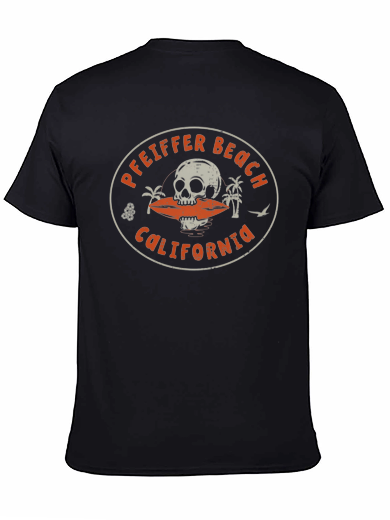 Black Pfeiffer Beach California Skull Graphic T-Shirt view 4