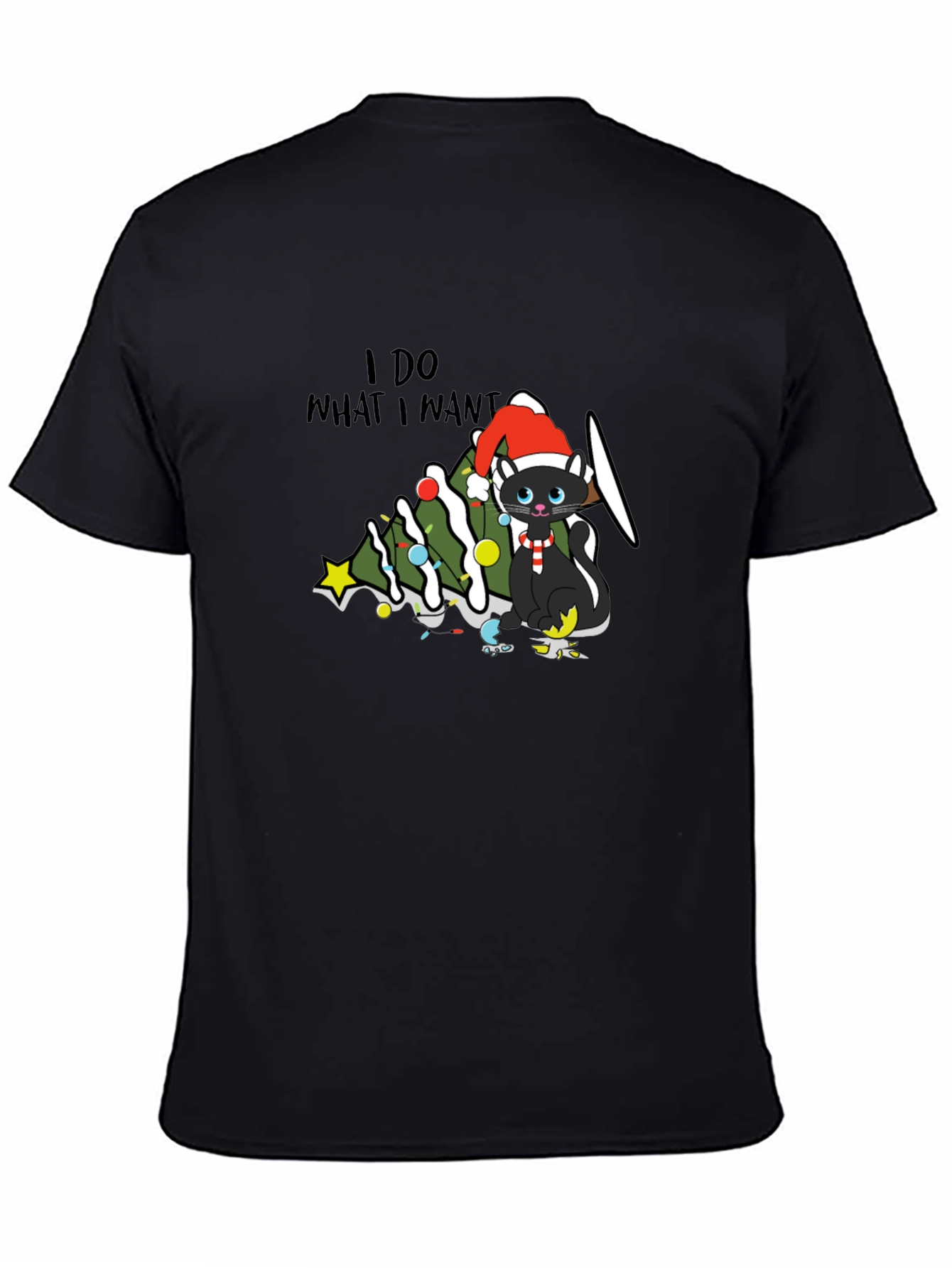 Black I Do What I Want Christmas Cat T-Shirt view 4