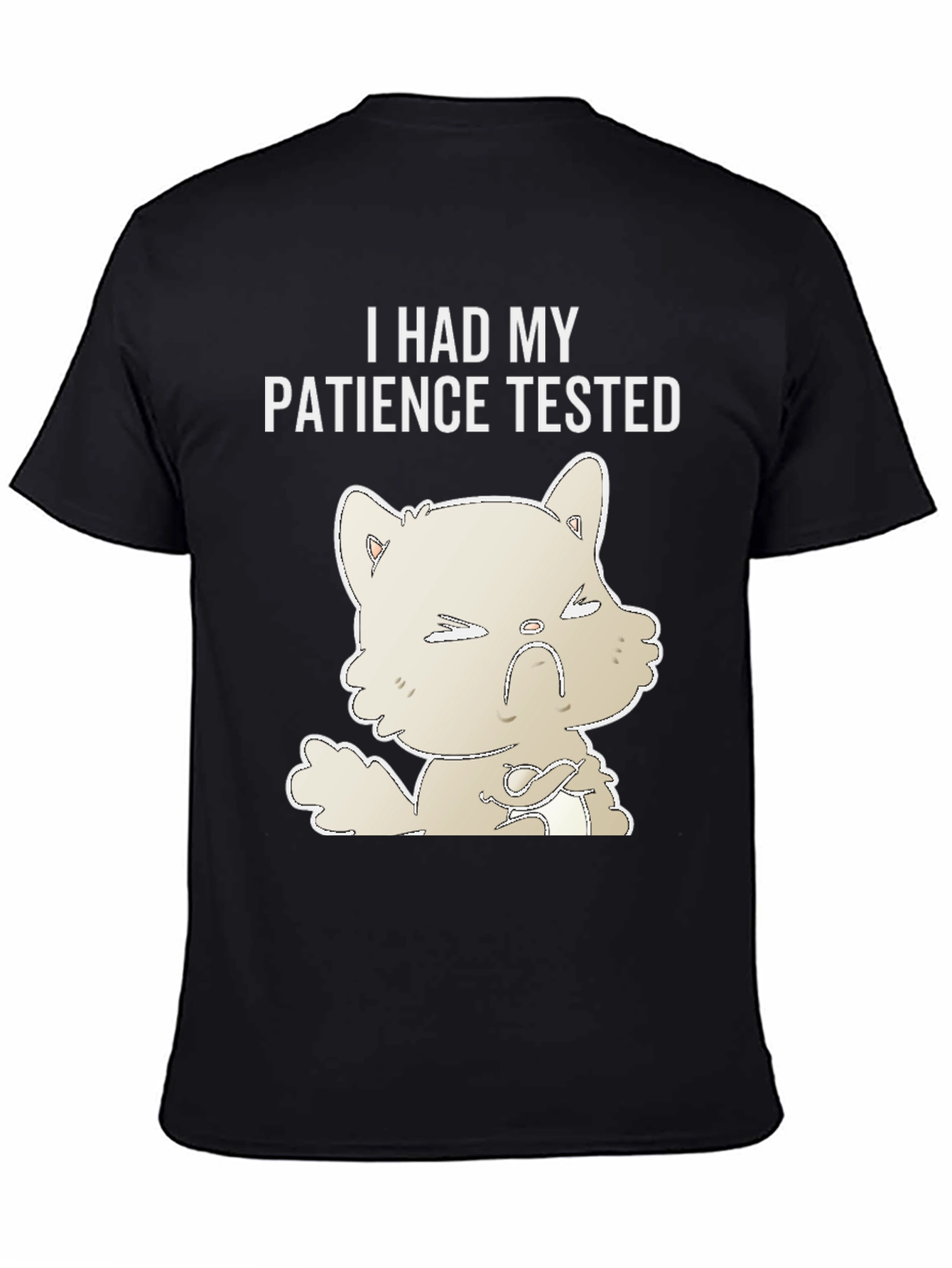 Black Patience Tested Graphic Tee - Angry Cat Humor T-Shirt view 4