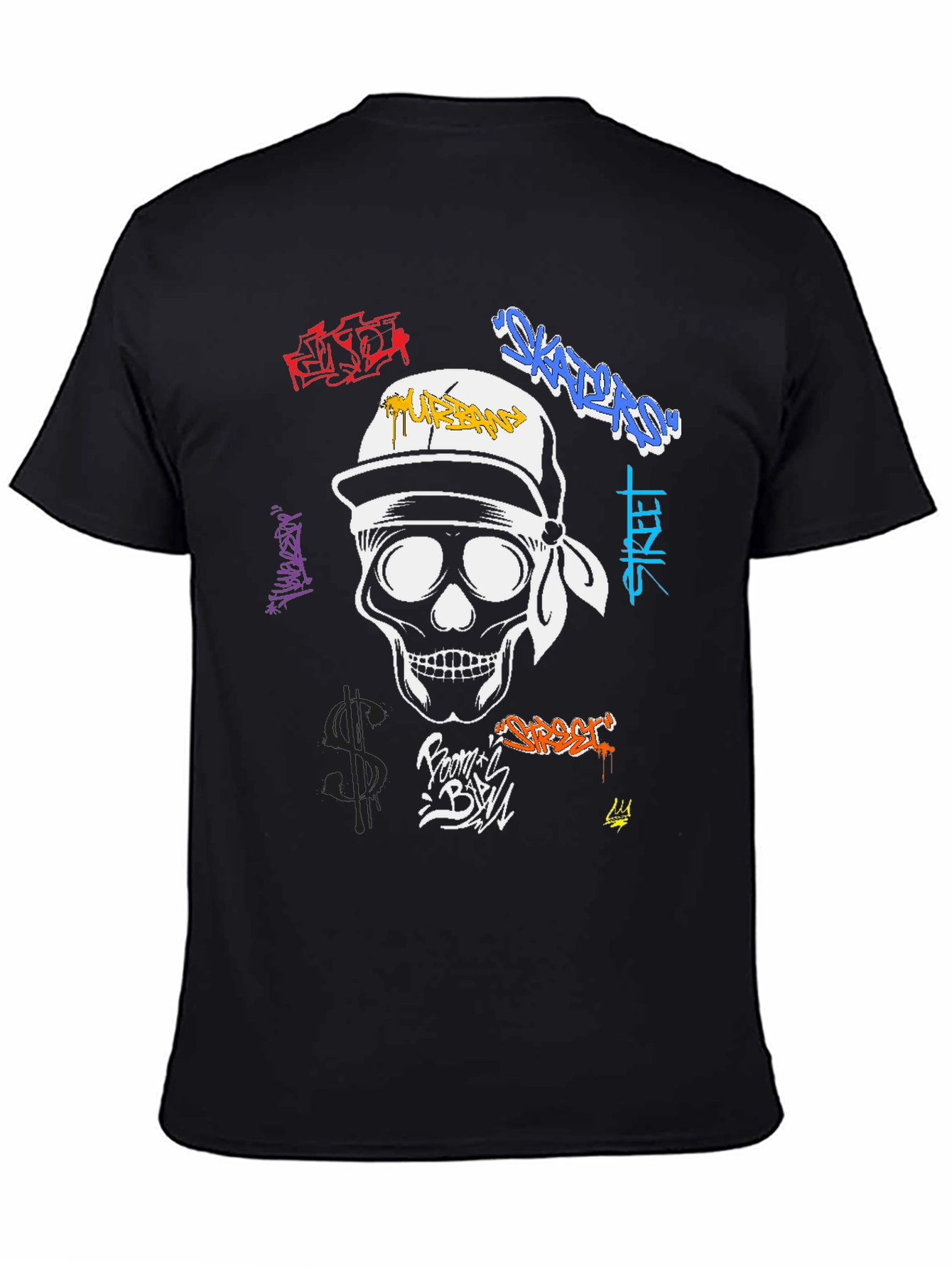Black Urban Skull Graffiti T-Shirt - Streetwear Fashion view 4