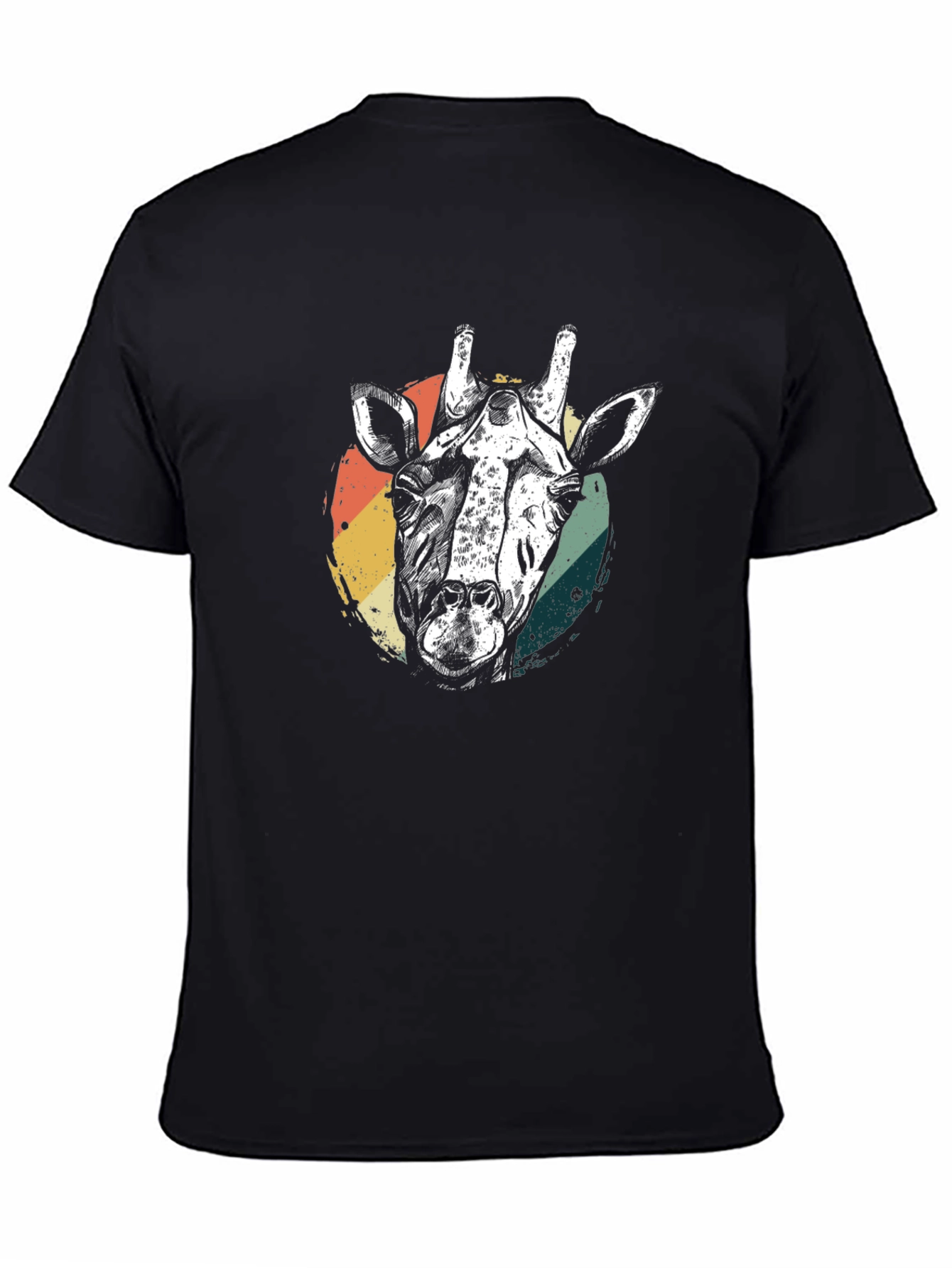 Black Retro Giraffe Graphic Tee - Black Cotton T-Shirt view 4