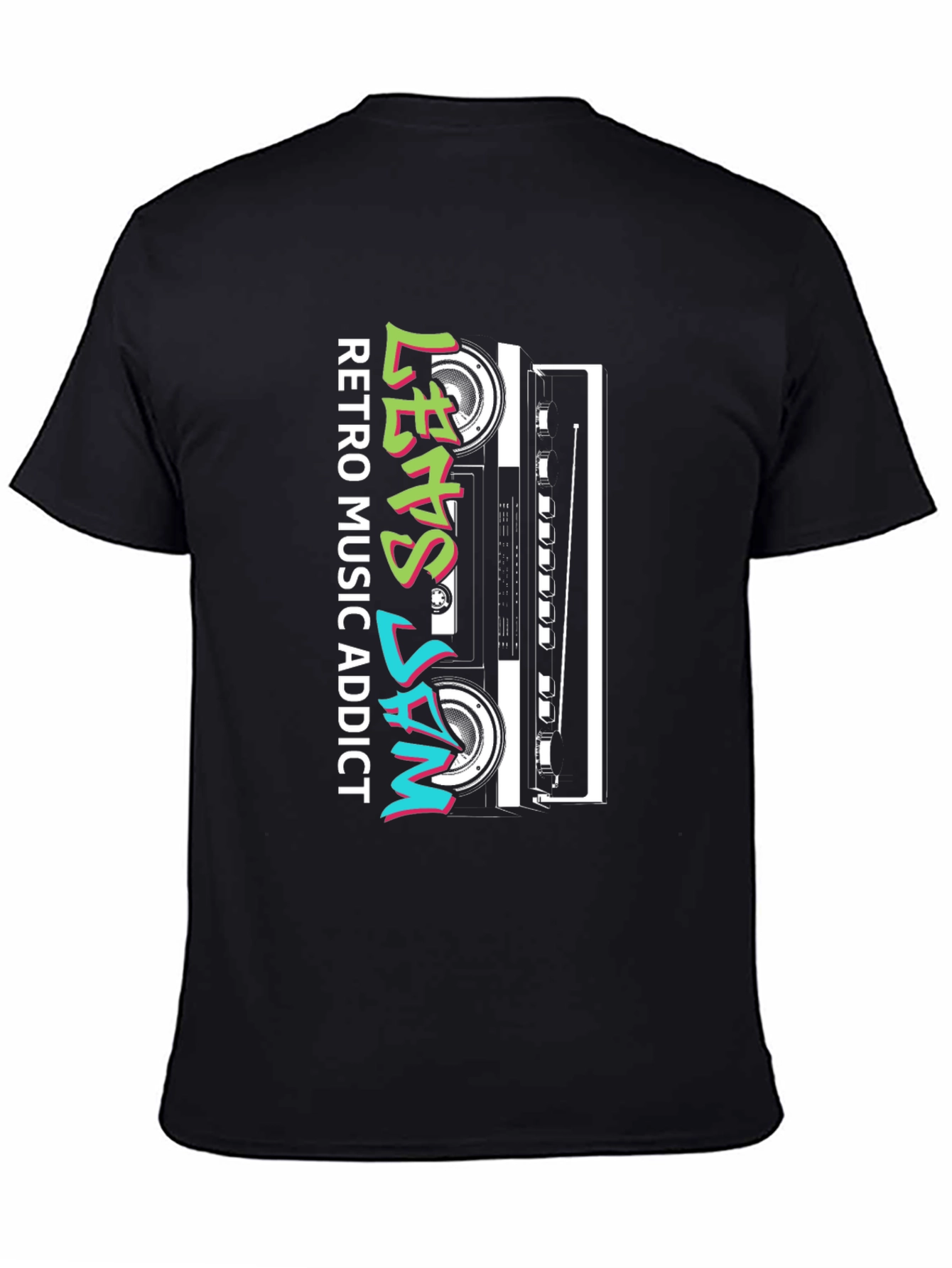 Black Retro Music Addict Cassette T-Shirt view 4