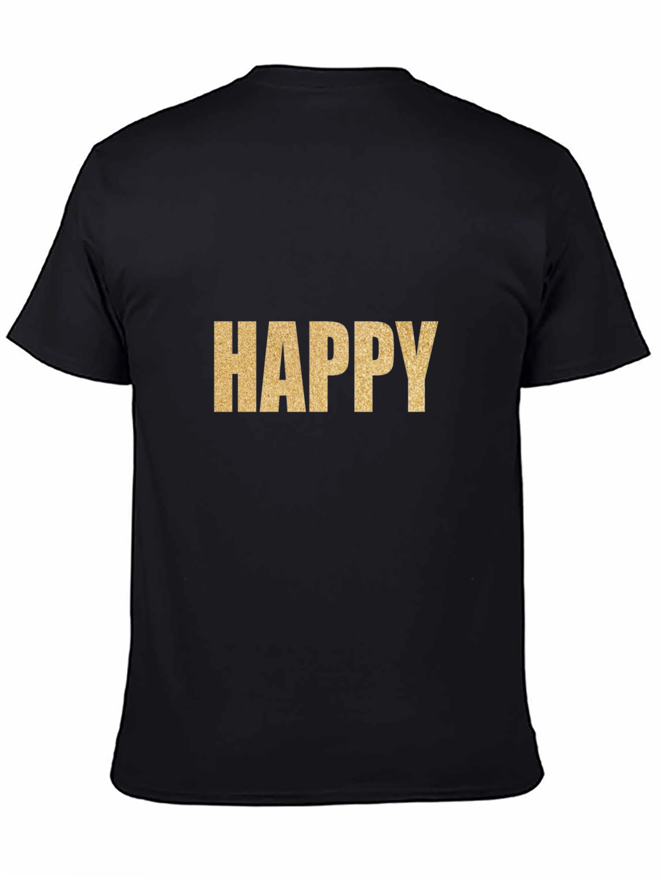 Black Happy Gold Graphic T-Shirt - Classic Crew Neck Tee view 4