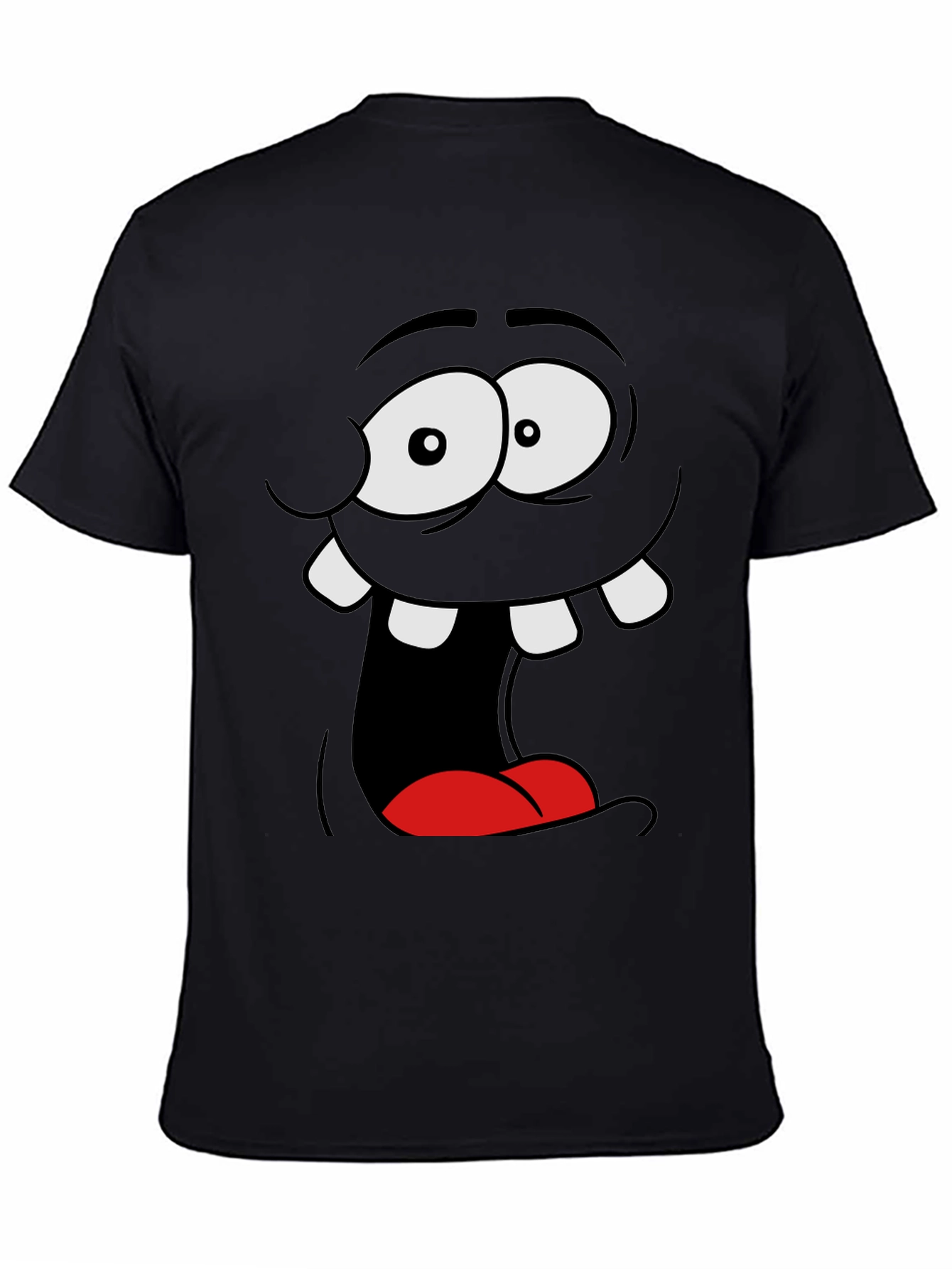 Black Funny Cartoon Face Black Graphic Tee view 4