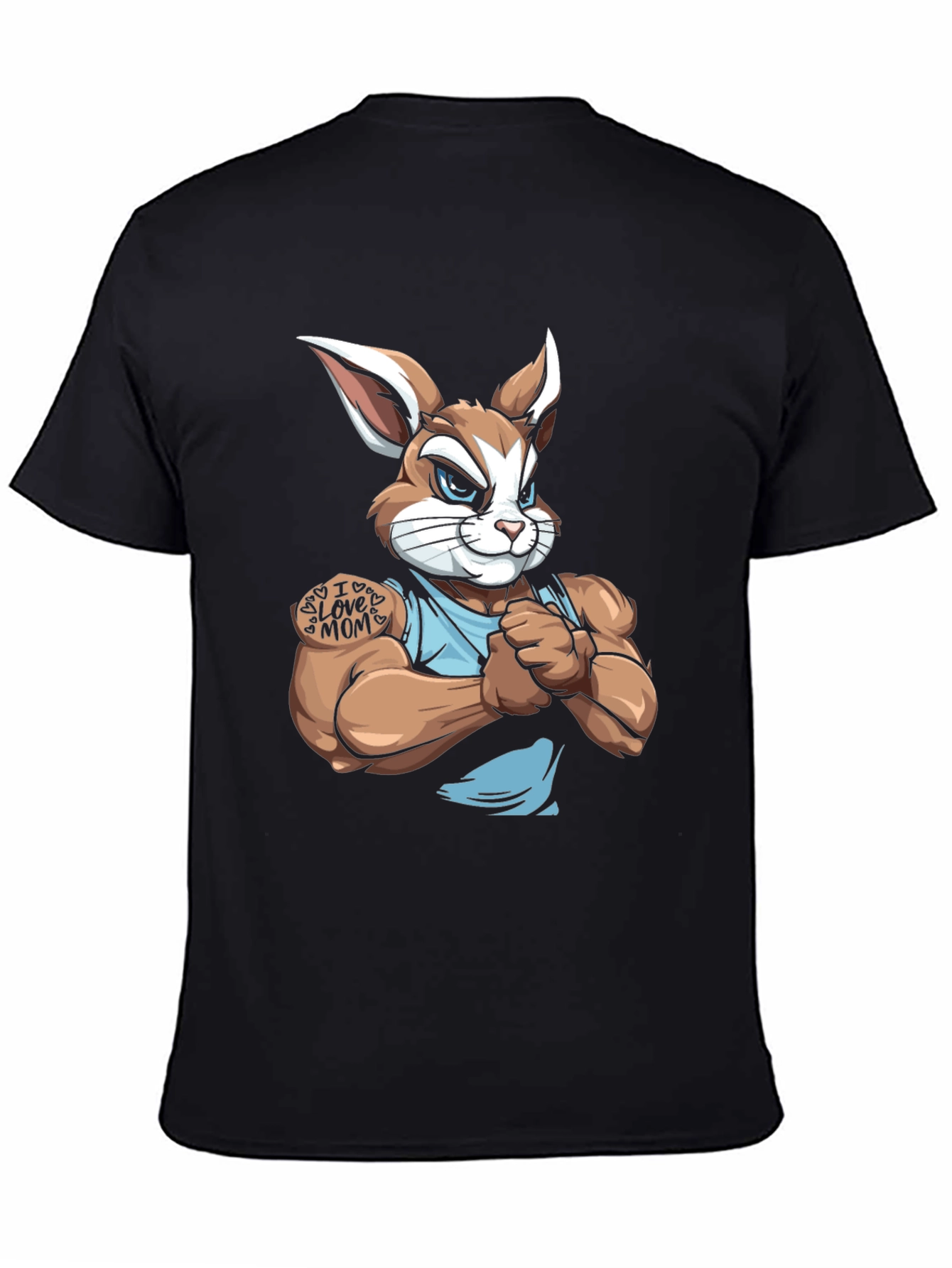 Black Muscular Bunny T-Shirt - I Love Mom view 4