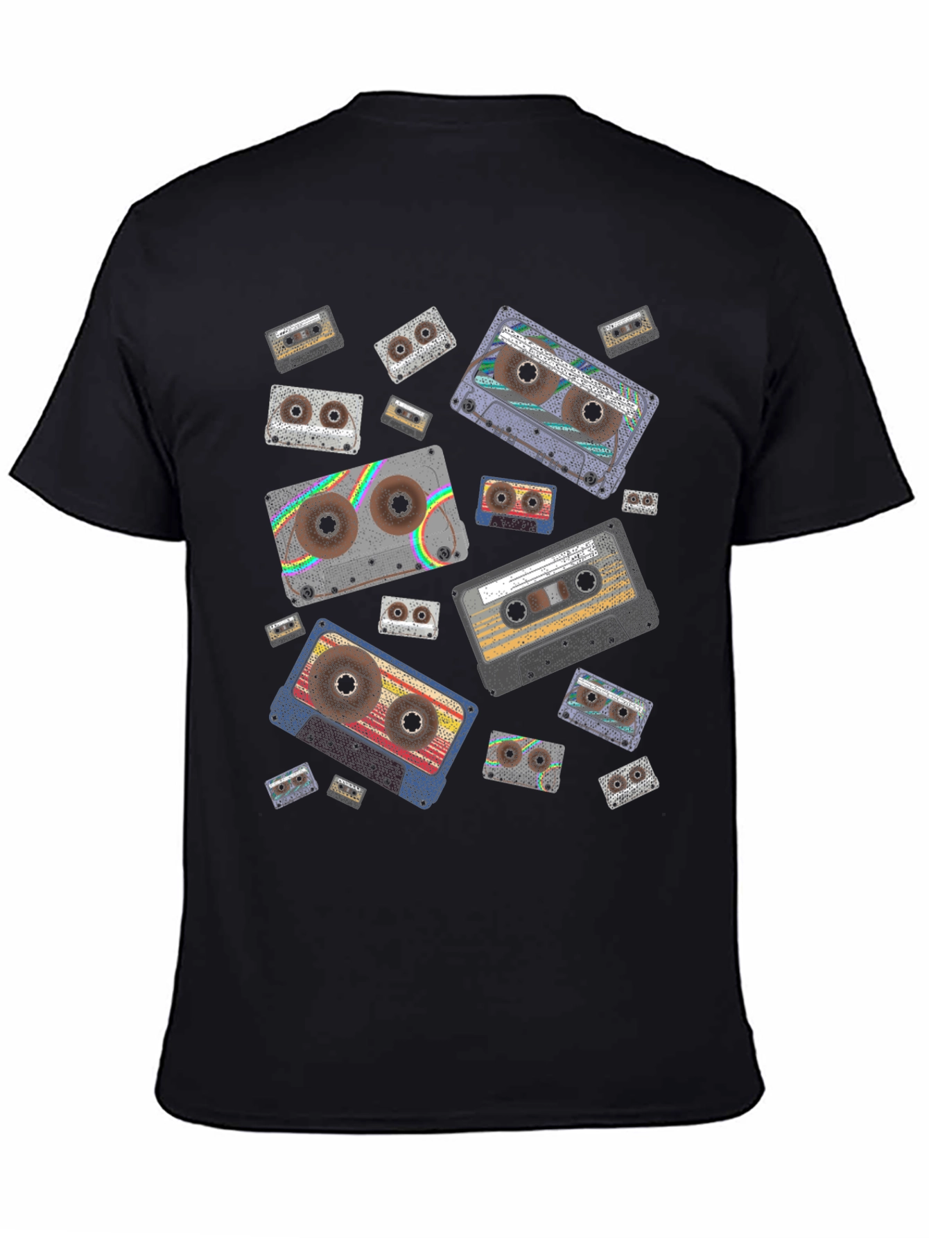 Black Retro Cassette Tape Pattern Black T-Shirt view 4