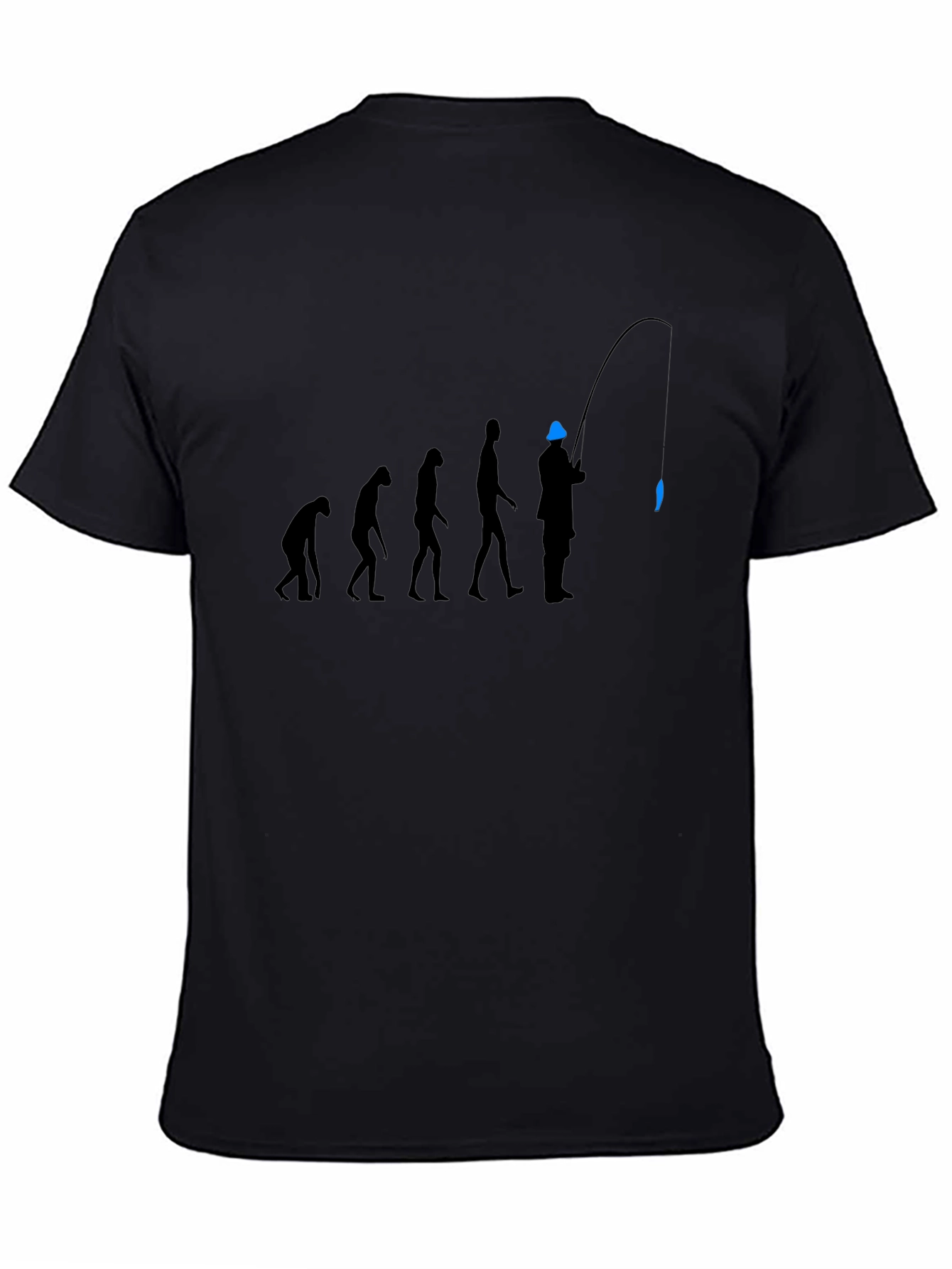 Black Evolution of Fishing T-Shirt - Black, Graphic Tee view 4