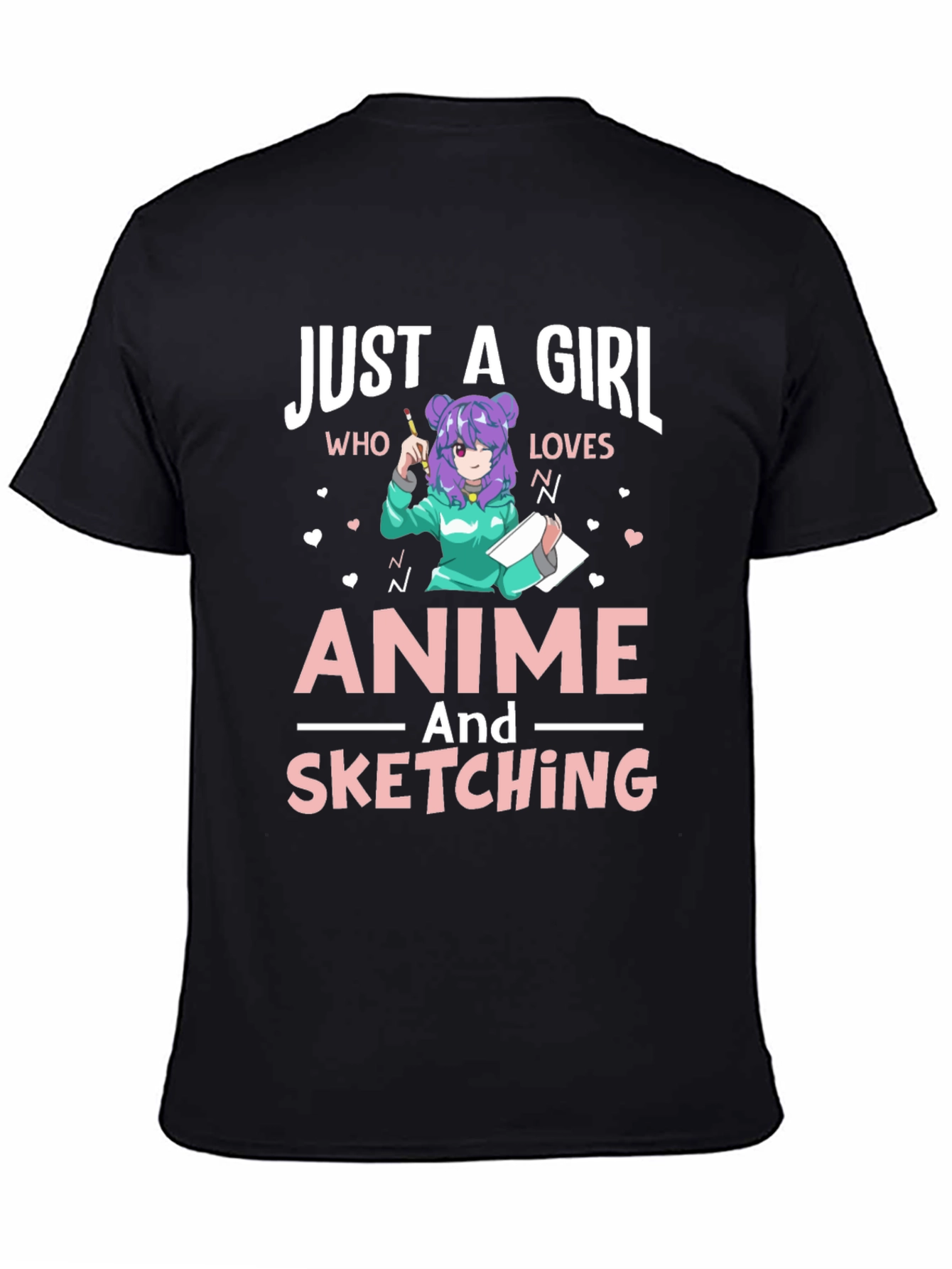 Black Anime & Sketching Girl's T-Shirt view 4
