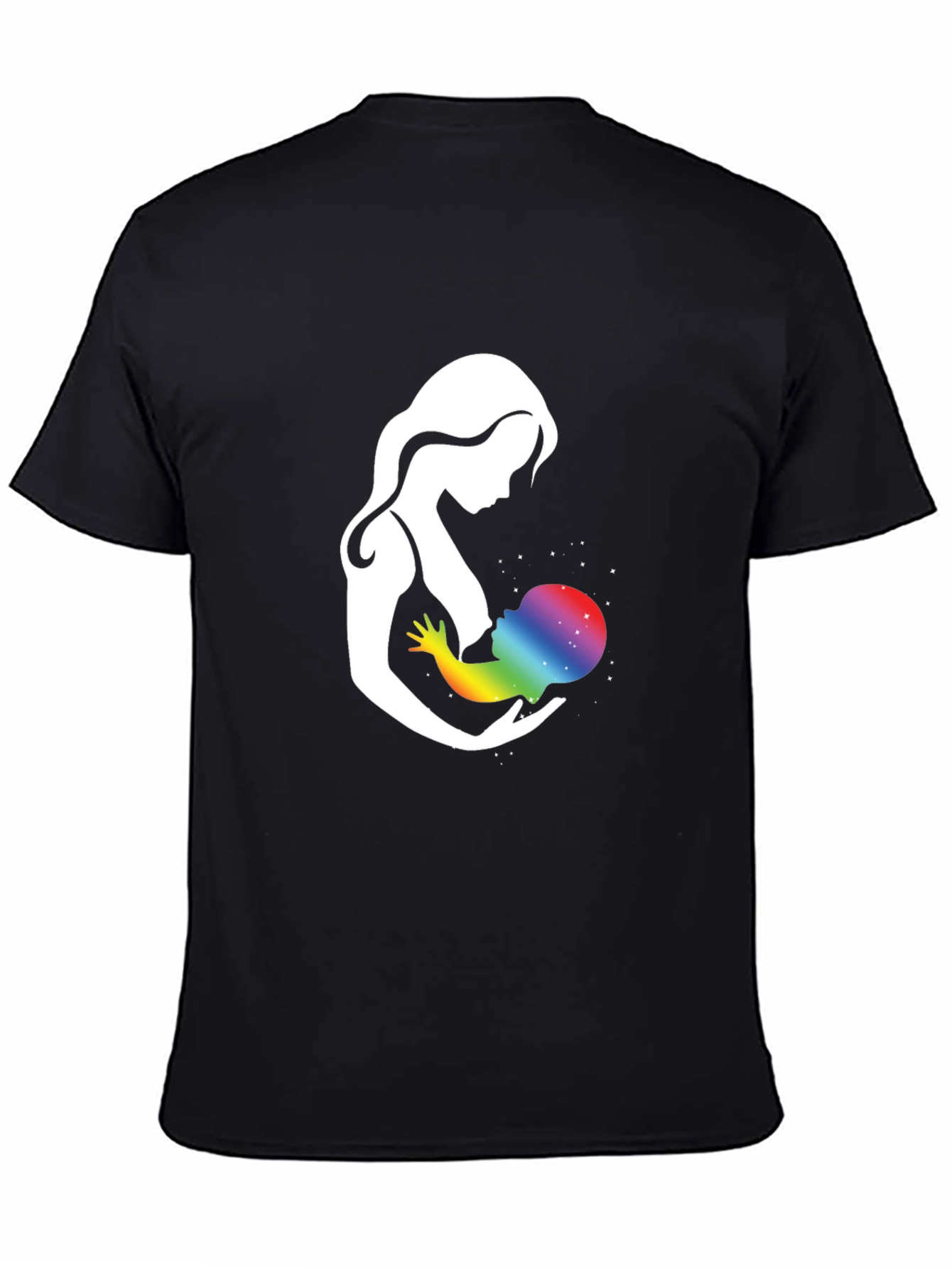 Black Mother & Child Rainbow Galaxy Graphic T-Shirt view 4