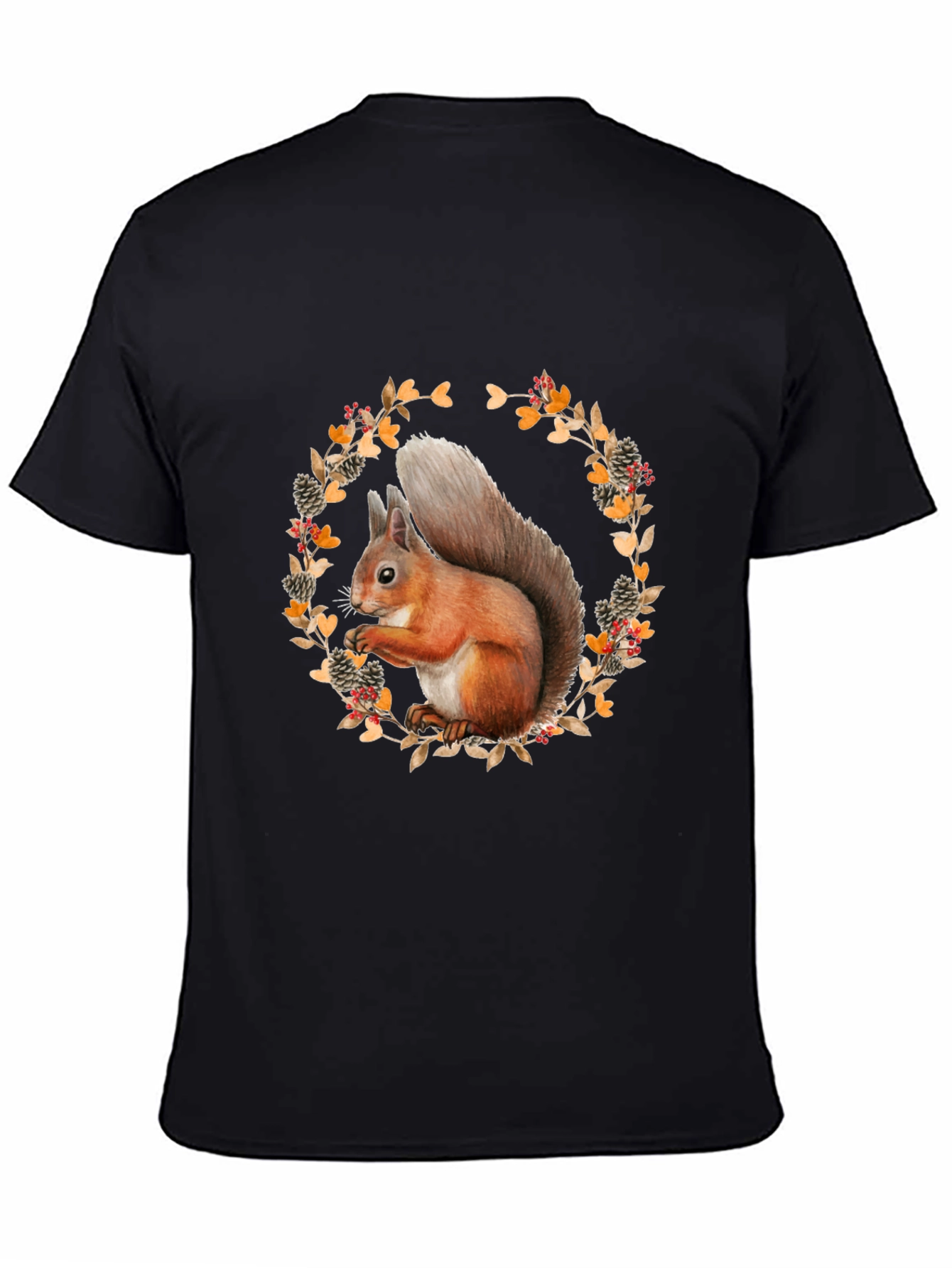 Black Squirrel Wreath Graphic T-Shirt - Unisex Style view 4