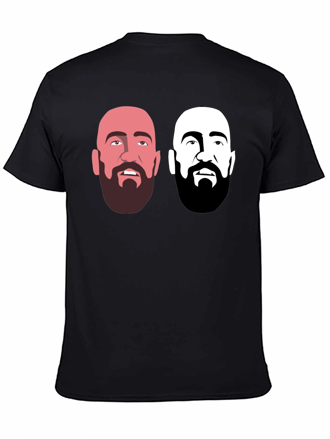 Black Men's Black Graphic T-Shirt - Bearded Faces Design view 4